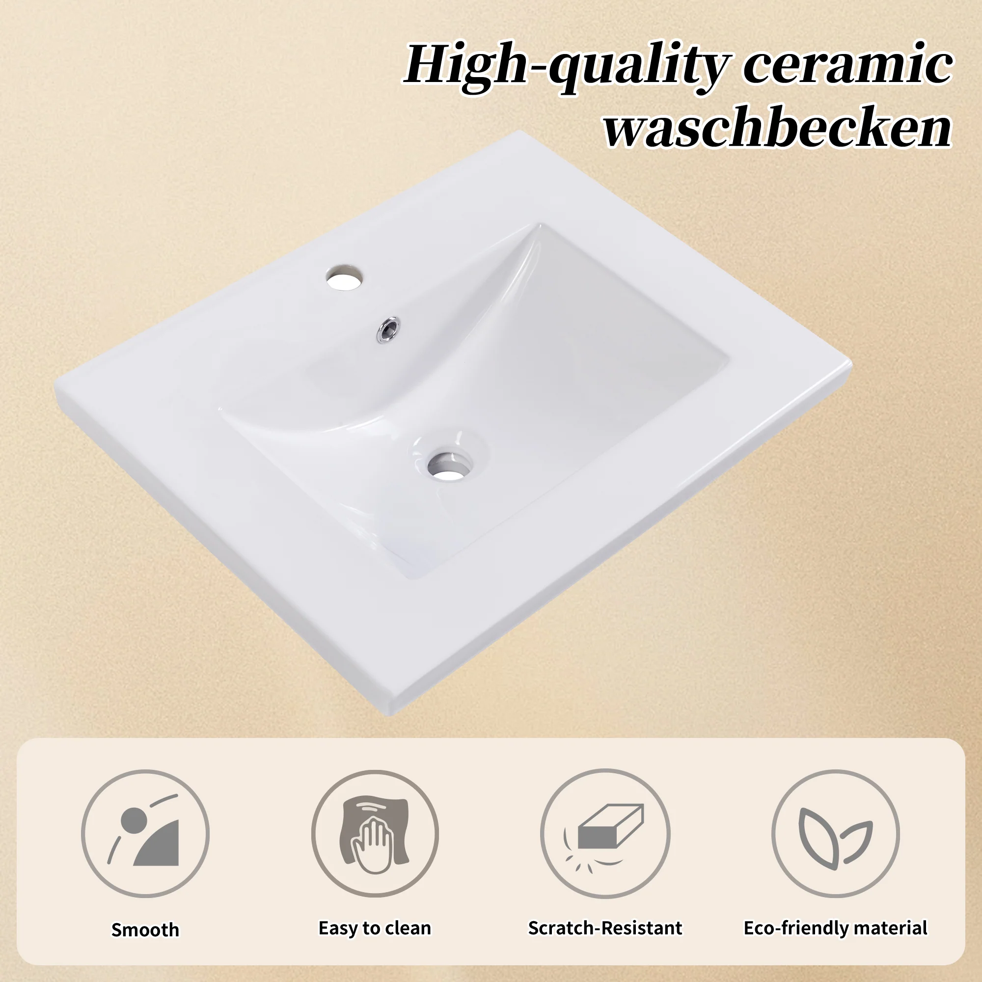 Single Vanity Unit 60cm Base Cabinet with Ceramic Washbasin White - Image 6