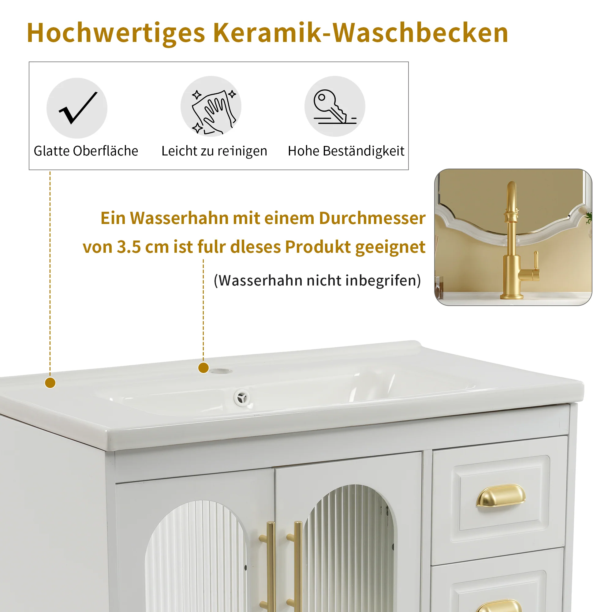 Single Vanity Unit 80cm Base Cabinet Ceramic Washbasin White - Image 7