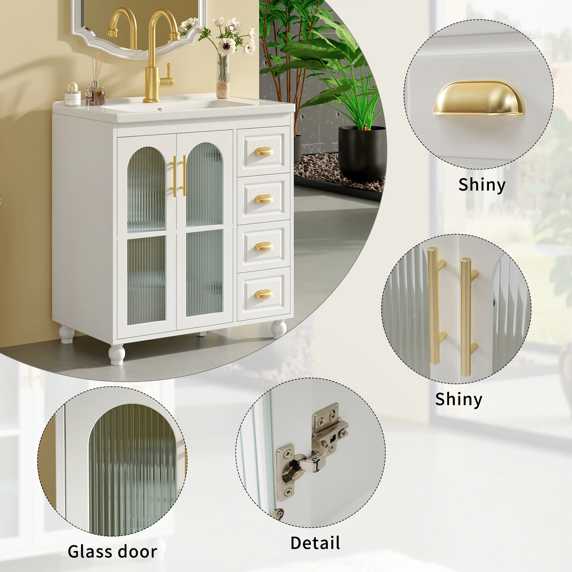 Single Vanity Unit 80cm Base Cabinet Ceramic Washbasin White - Image 9