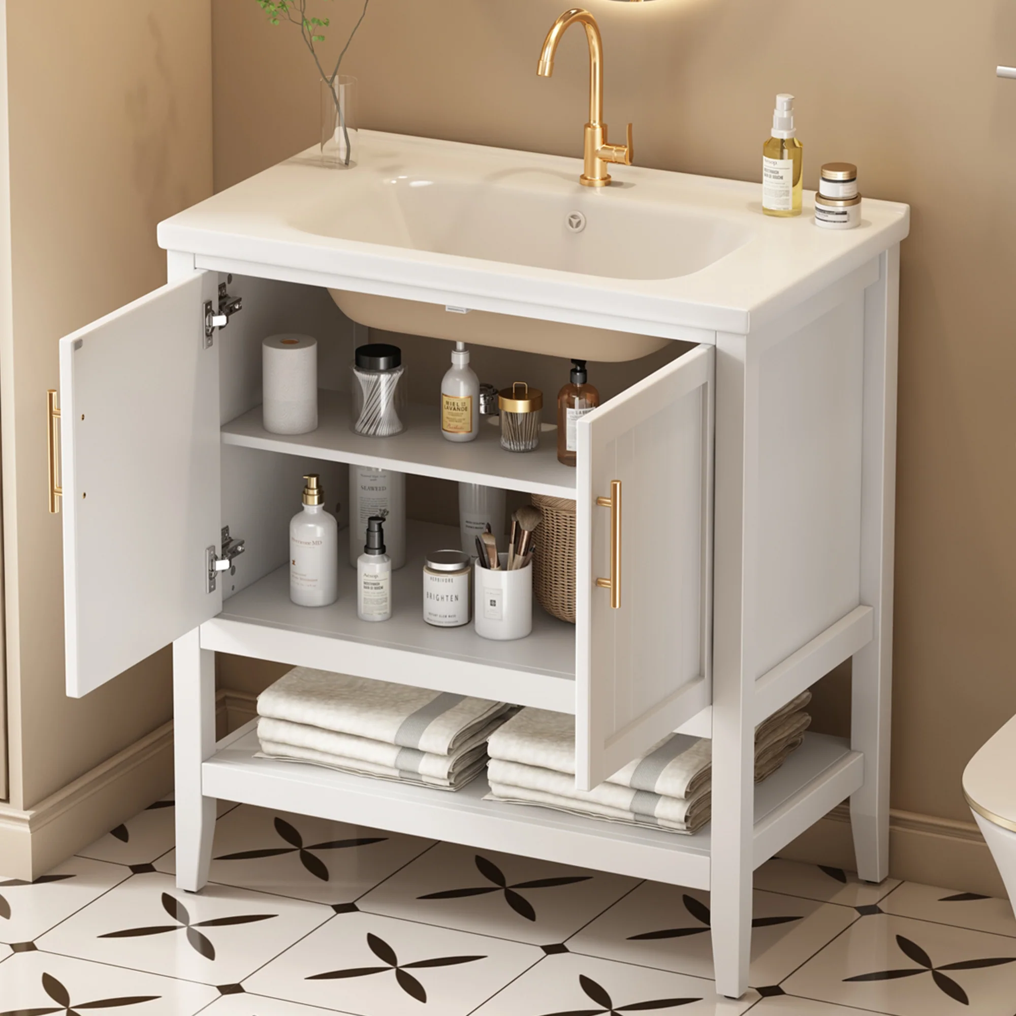 Single Vanity Unit 80cm Ceramic Washbasin - White