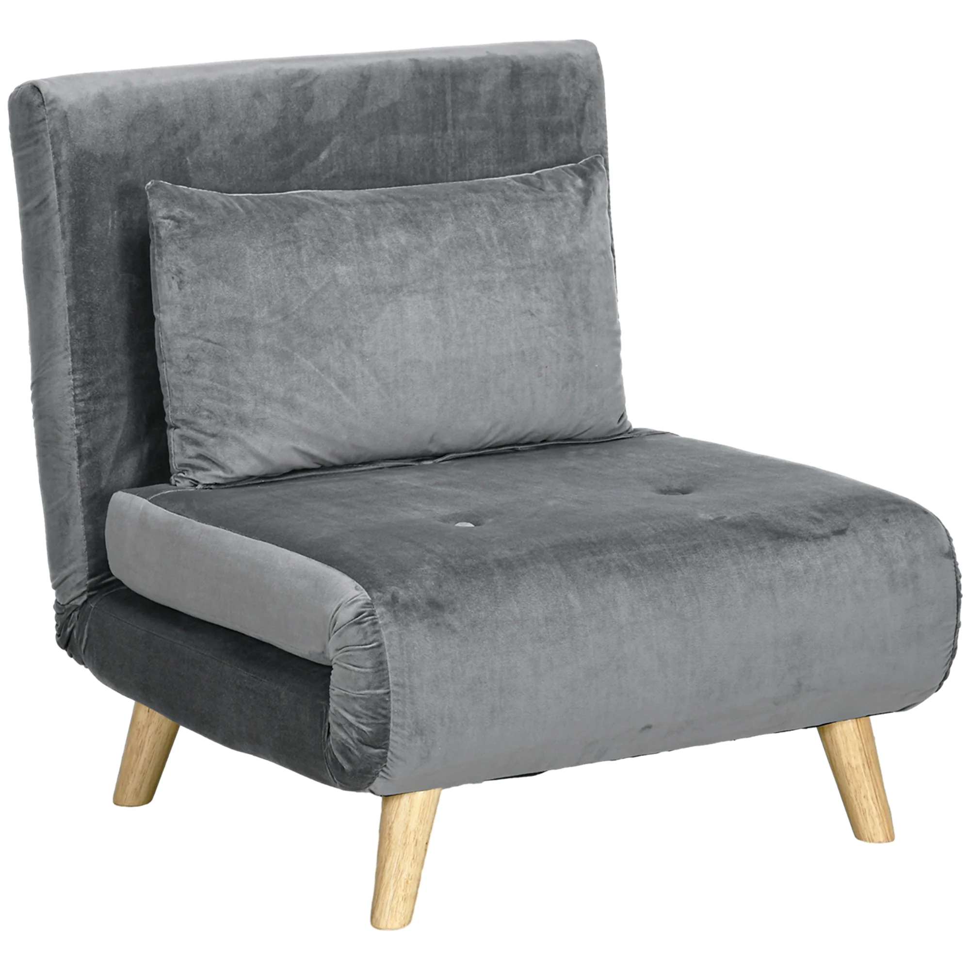 Sleeper Chair Folding Bed Adjustable Backrest - Velvet Grey - Image 2