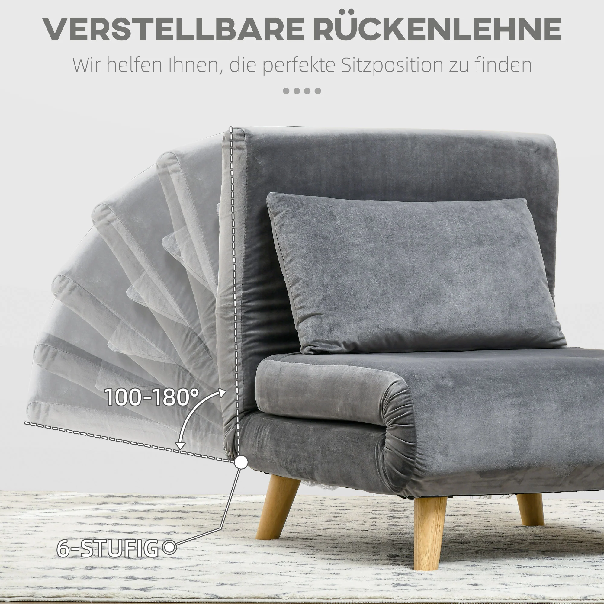 Sleeper Chair Folding Bed Adjustable Backrest - Velvet Grey - Image 5