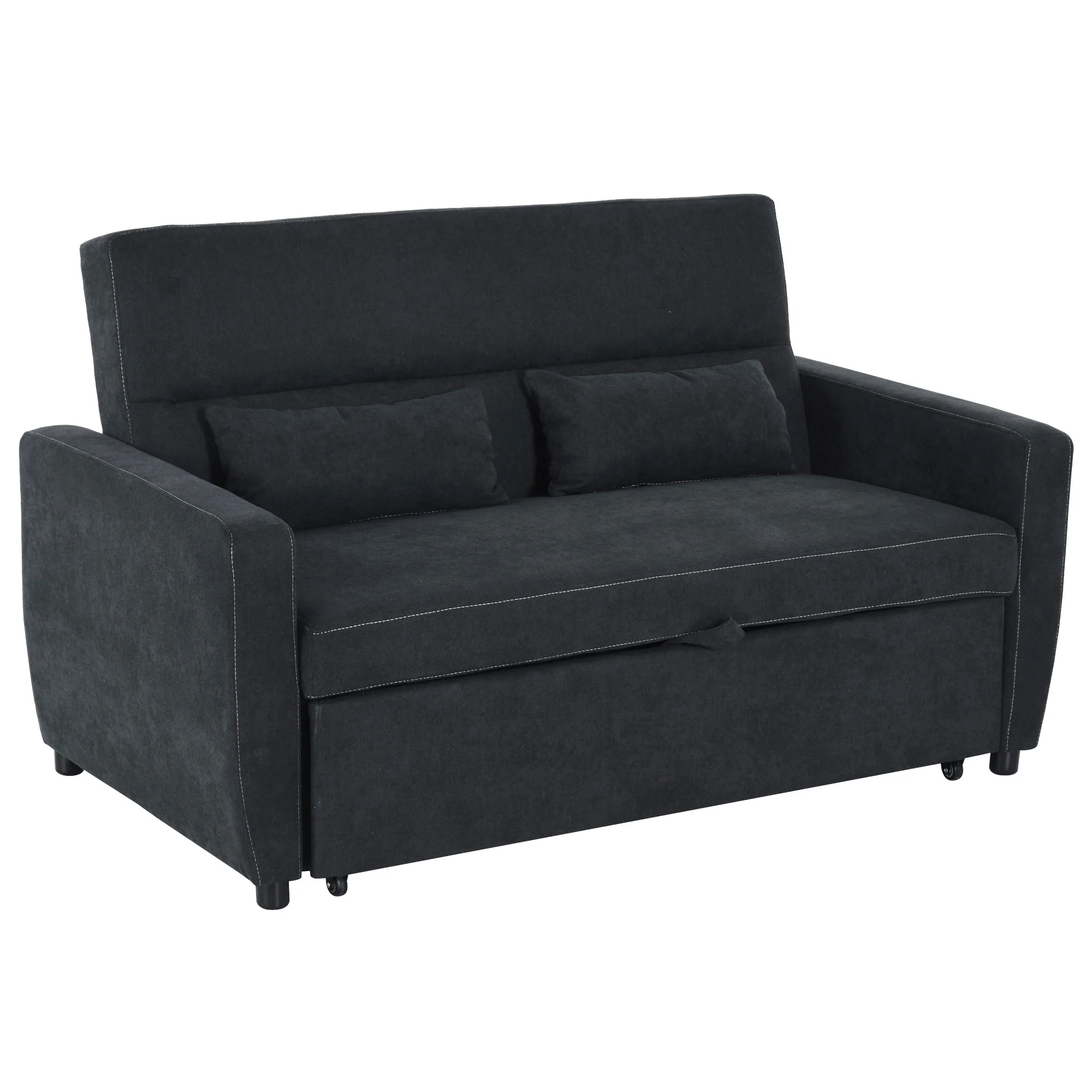 Sleeper Sofa, Convertible 2-Seater Adjustable Angle, Fabric Black