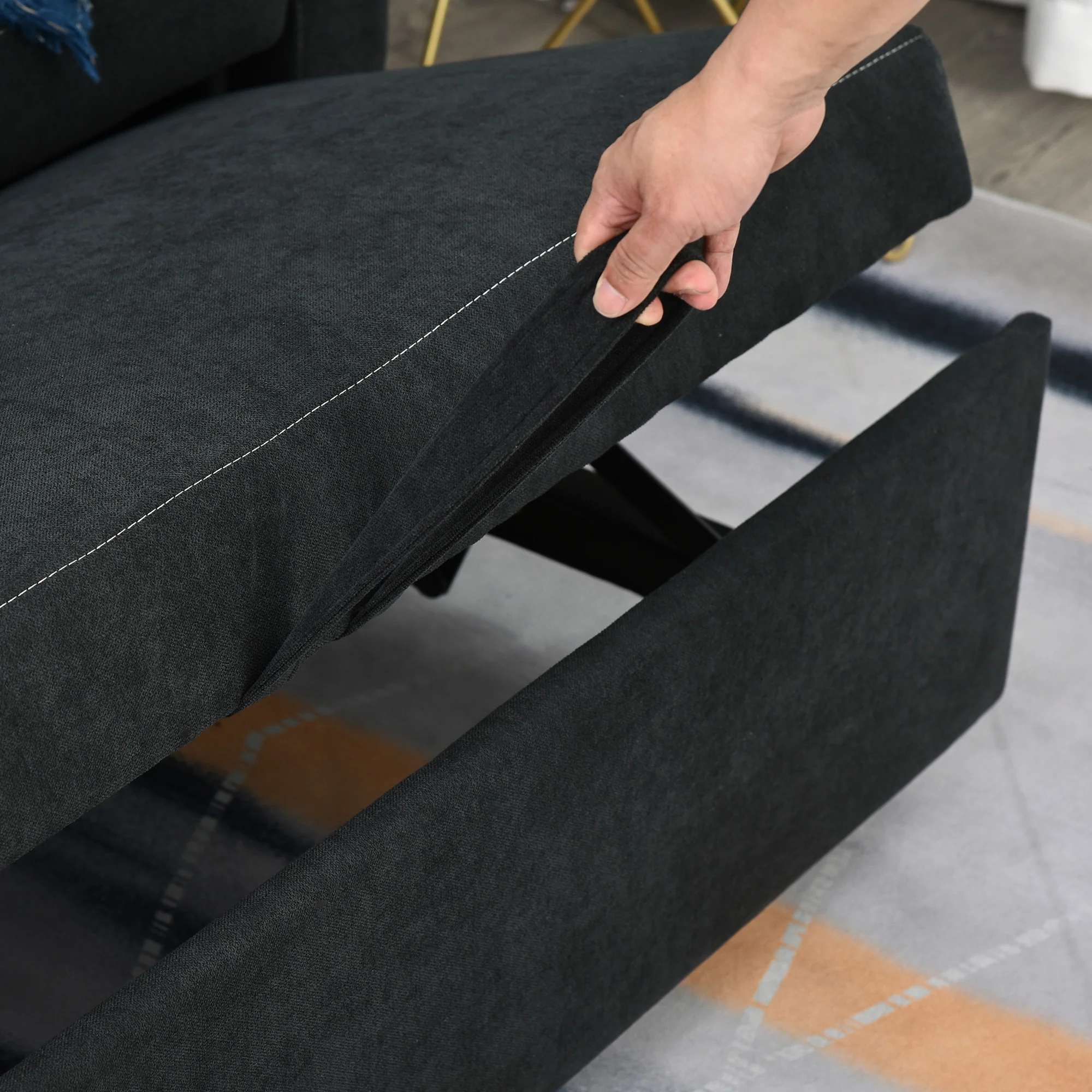 Sleeper Sofa, Convertible 2-Seater Adjustable Angle, Fabric Black - Image 8