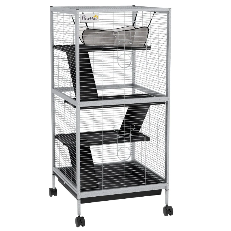 Small Animal Cage Pet Play House with Wheels, Platforms, Light Grey - Image 2