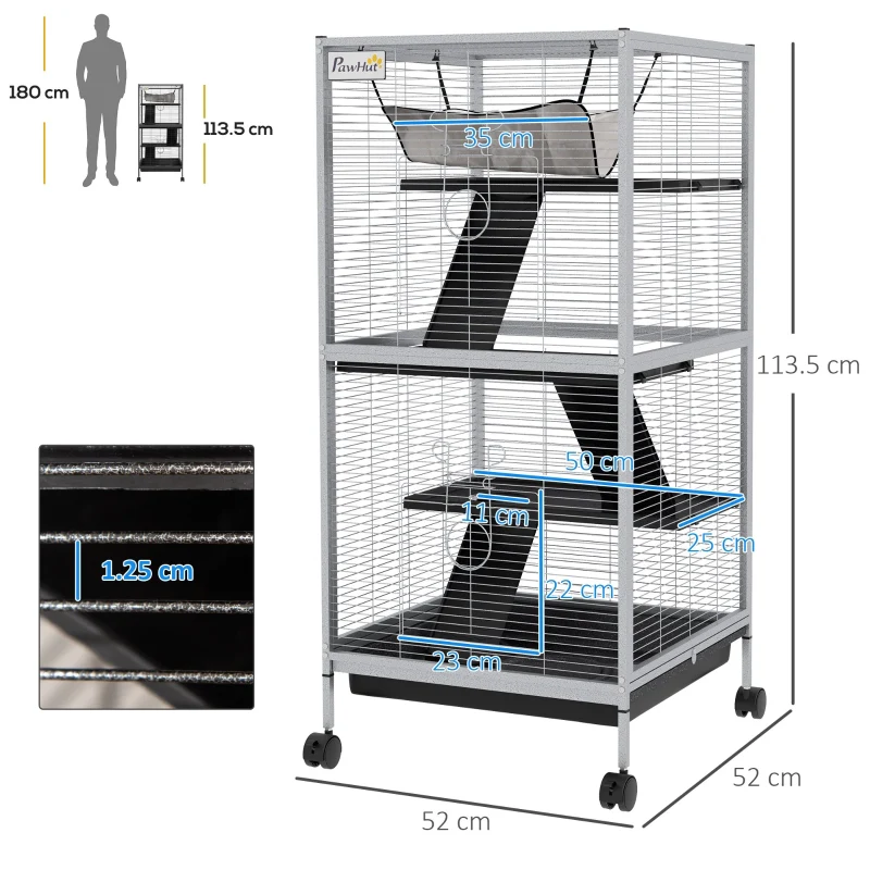Small Animal Cage Pet Play House with Wheels, Platforms, Light Grey - Image 3