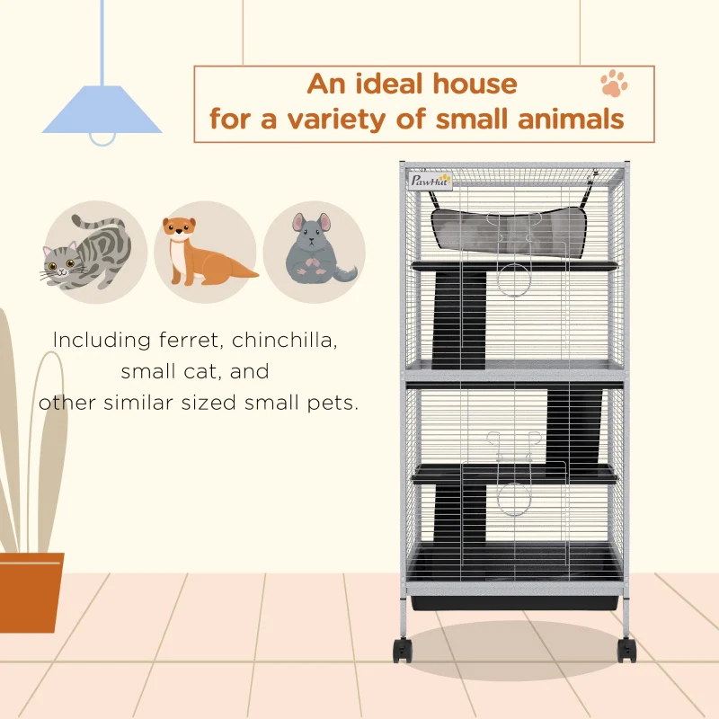 Small Animal Cage Pet Play House with Wheels, Platforms, Light Grey - Image 4