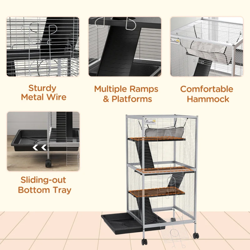 Small Animal Cage Pet Play House with Wheels, Platforms, Light Grey - Image 6