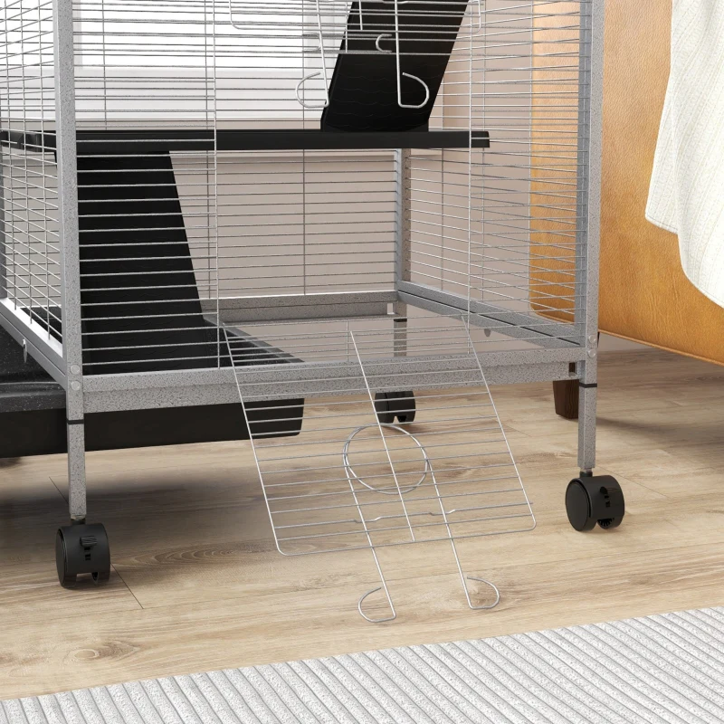 Small Animal Cage Pet Play House with Wheels, Platforms, Light Grey - Image 8
