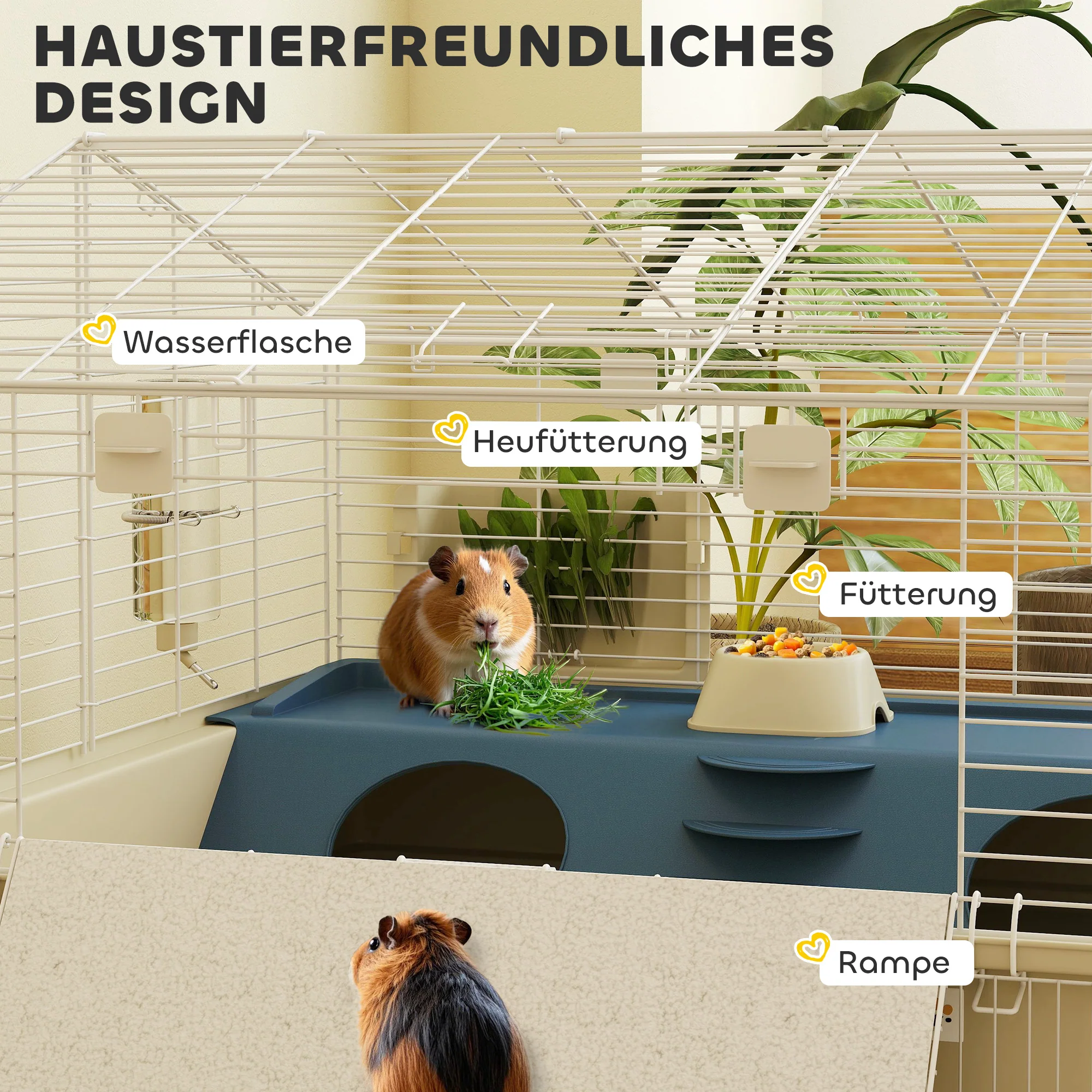 Small Animal Cage with Playpen, Rabbit Hutch and Wheels, White - Image 5