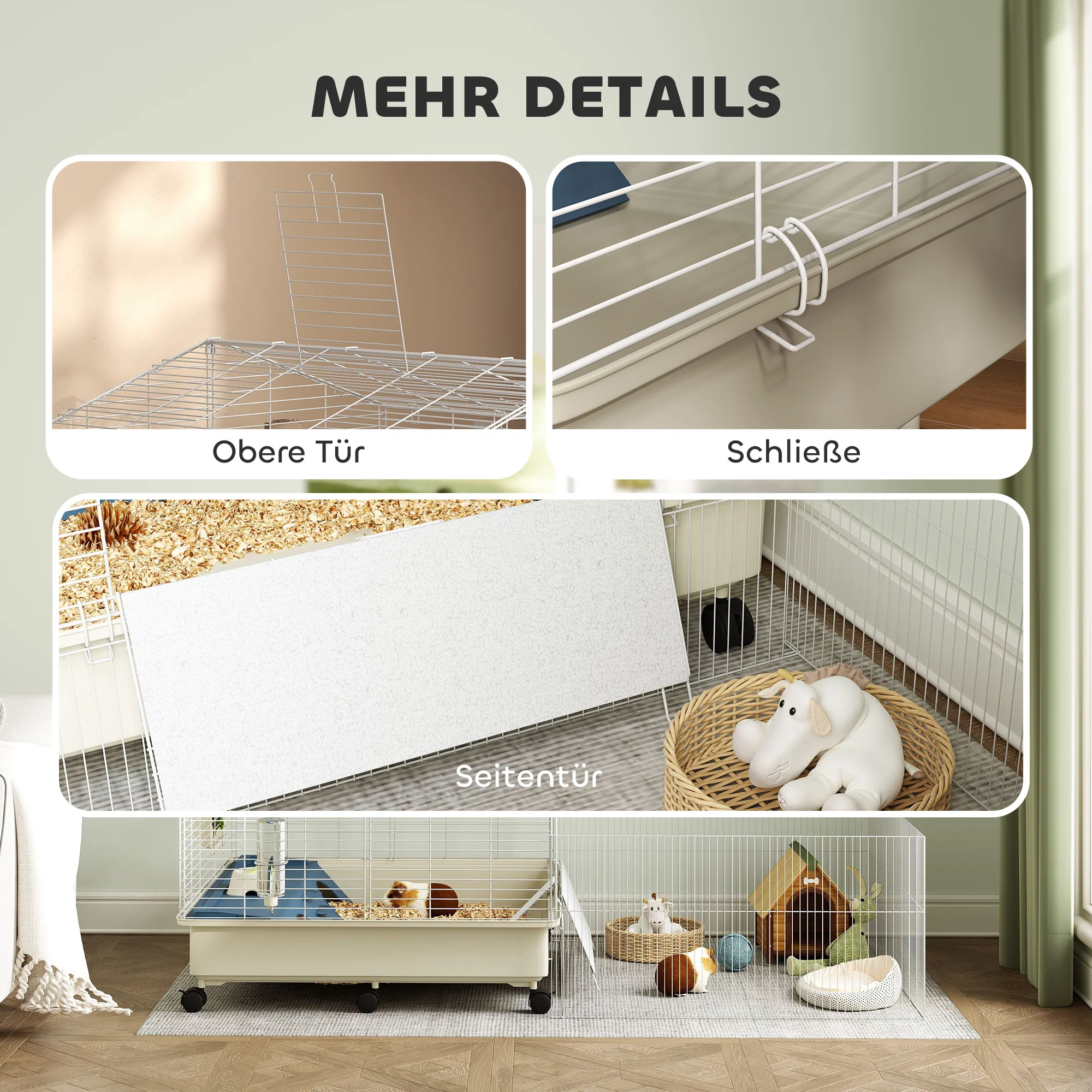 Small Animal Cage with Playpen, Rabbit Hutch and Wheels, White - Image 7