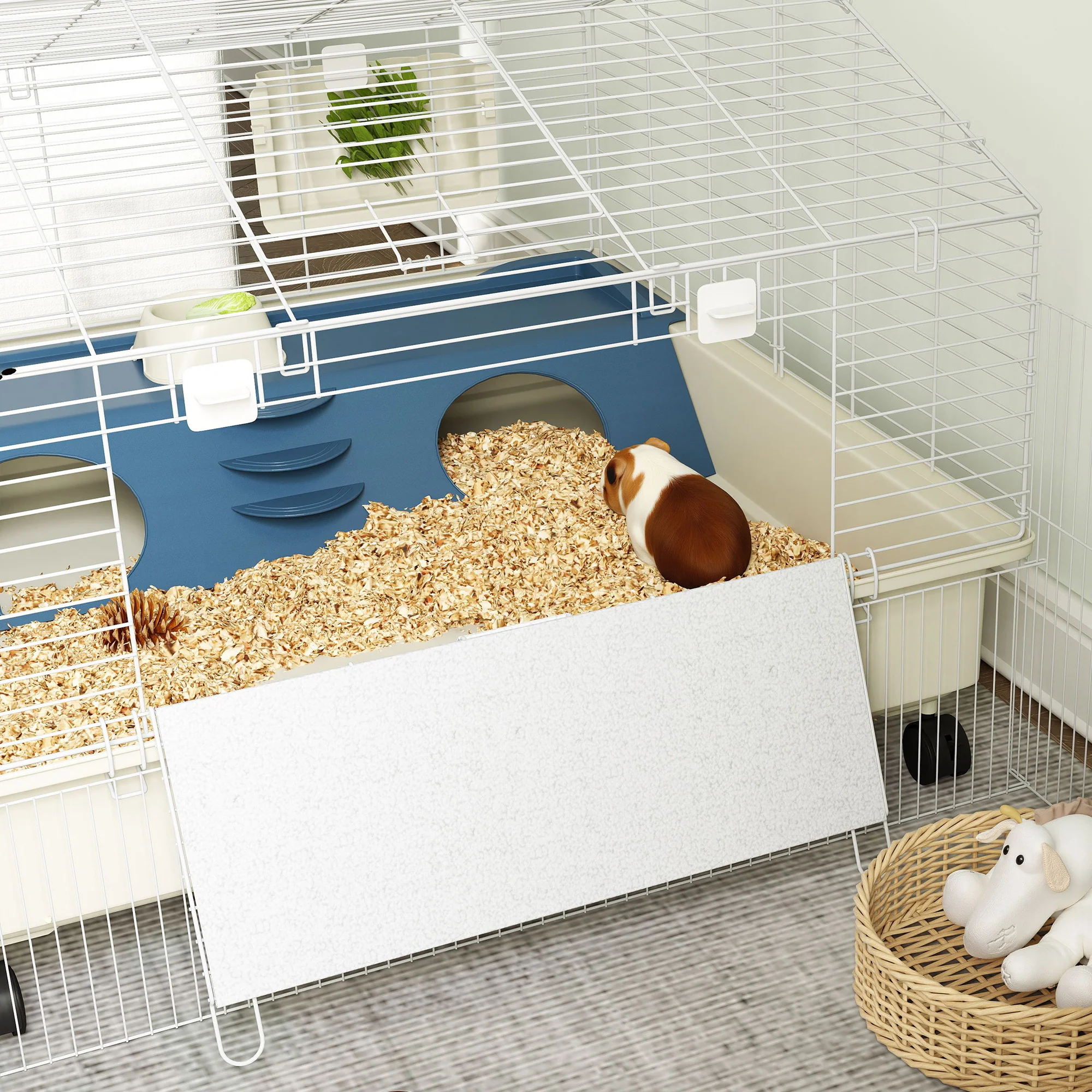 Small Animal Cage with Playpen, Rabbit Hutch and Wheels, White - Image 8