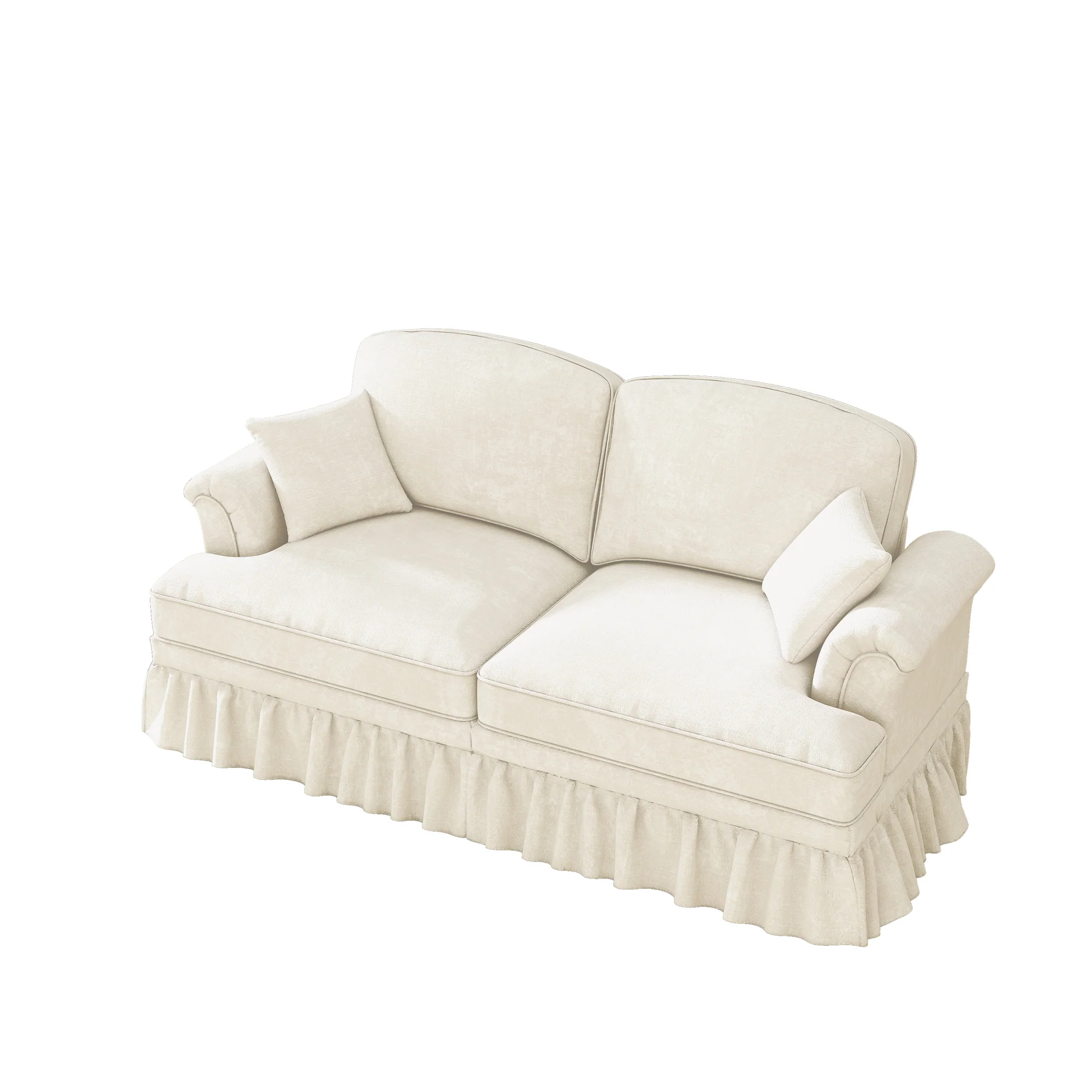 Sofa 2-Seater Mid-Century Modern Flared Arm Chenille - White - Image 10