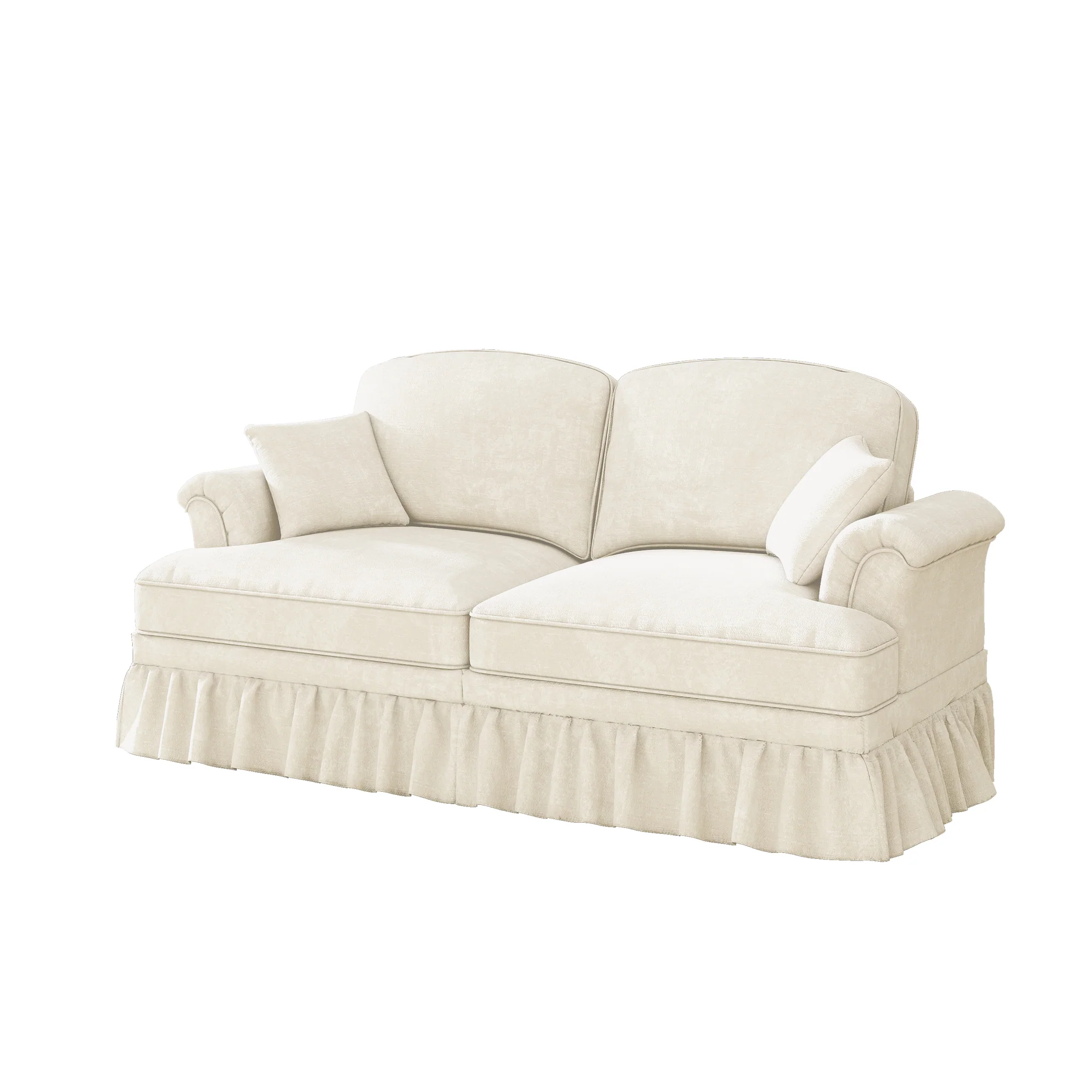 Sofa 2-Seater Mid-Century Modern Flared Arm Chenille - White - Image 8