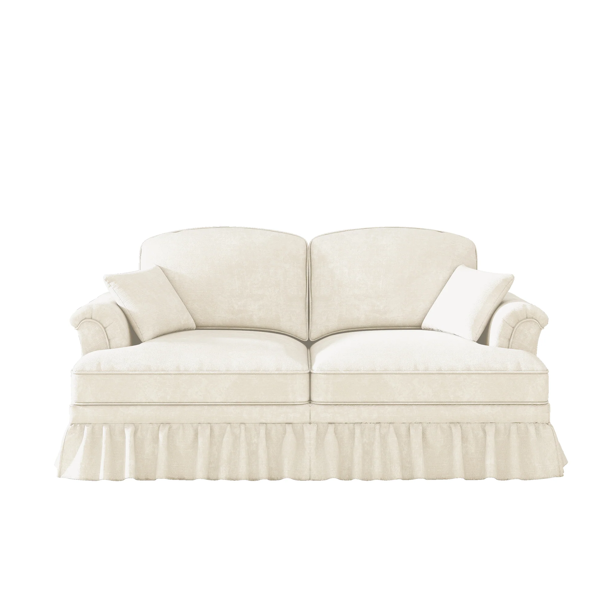 Sofa 2-Seater Mid-Century Modern Flared Arm Chenille - White - Image 9