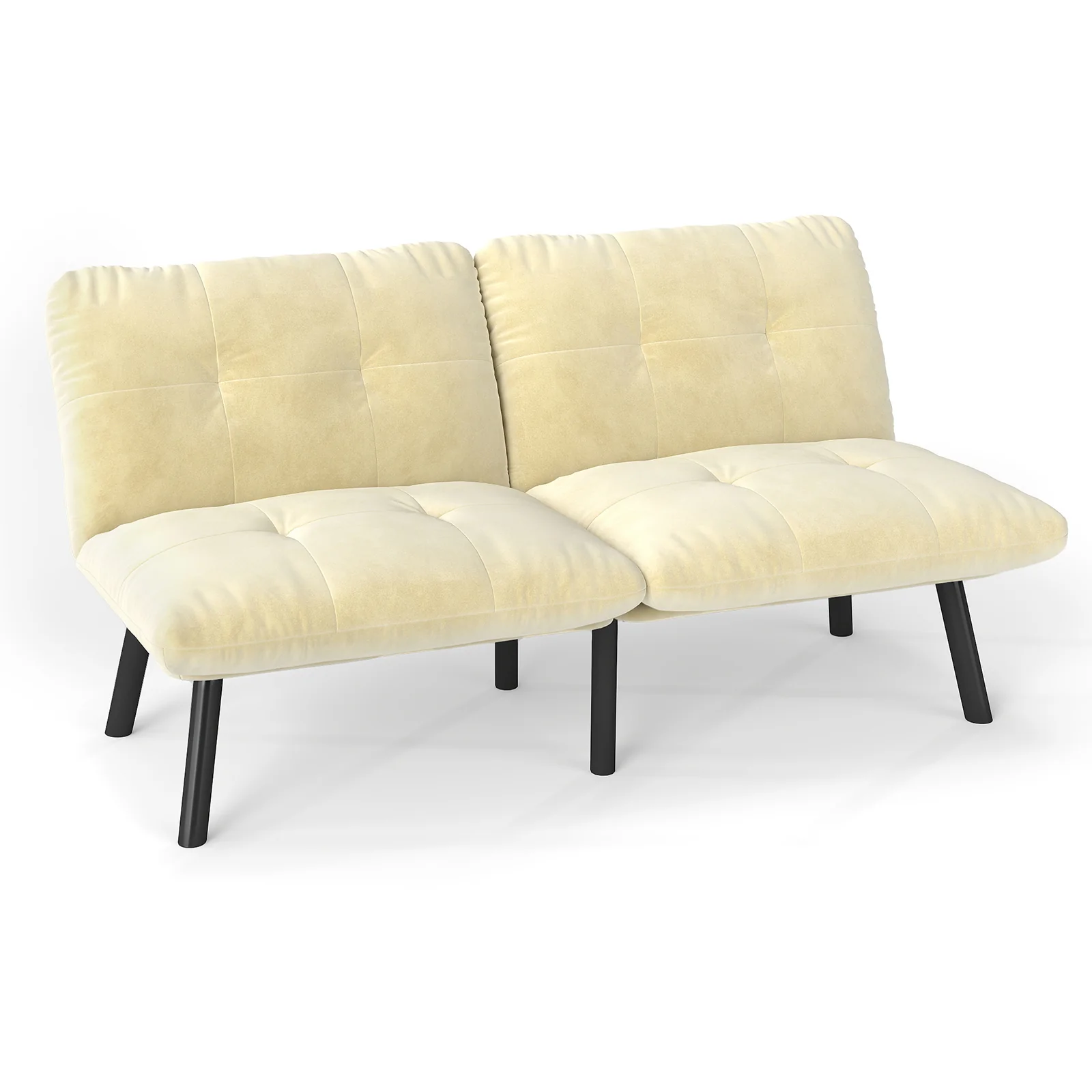 Sofa Bed 2-Seater Foldable Futon - Cream - Image 3