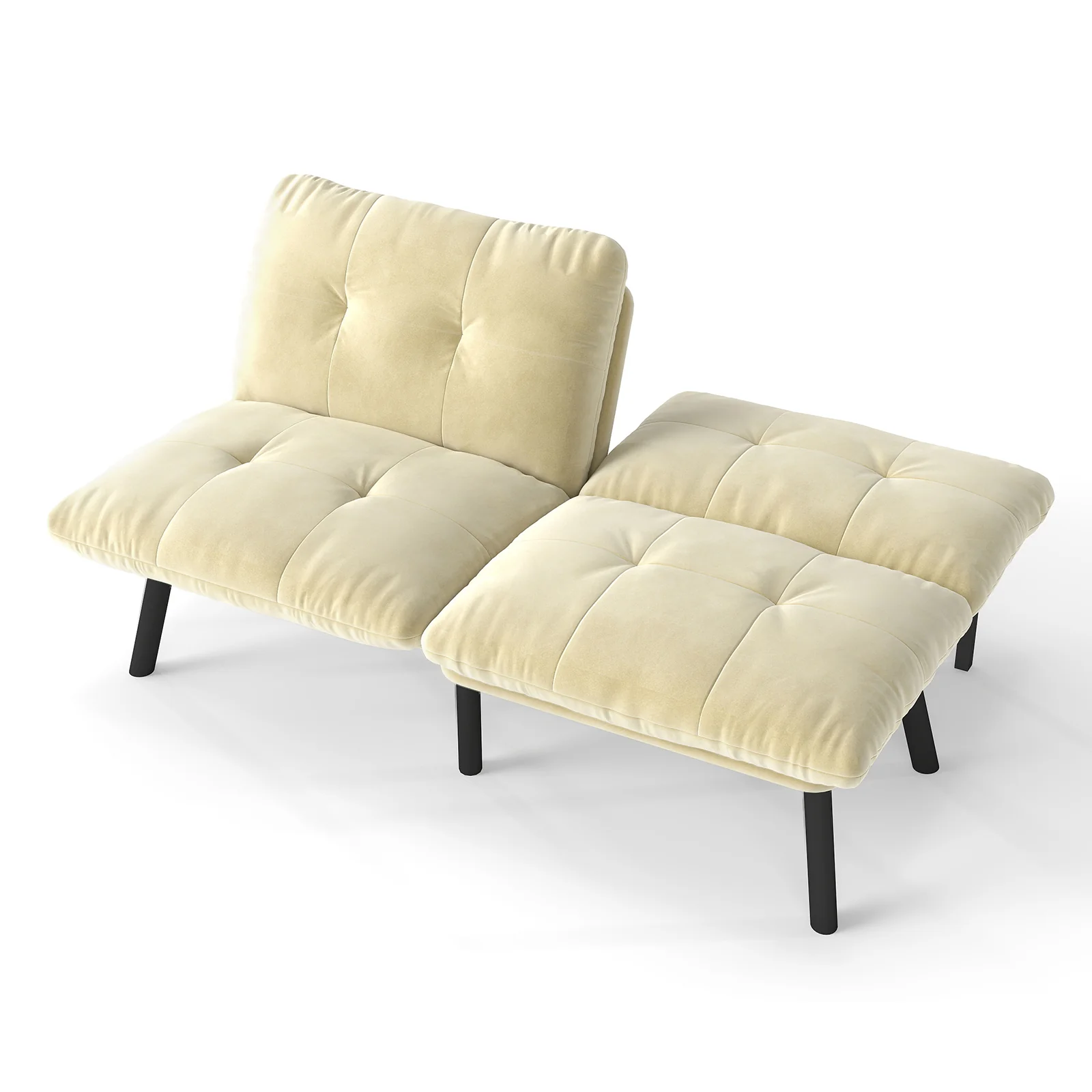 Sofa Bed 2-Seater Foldable Futon - Cream - Image 5