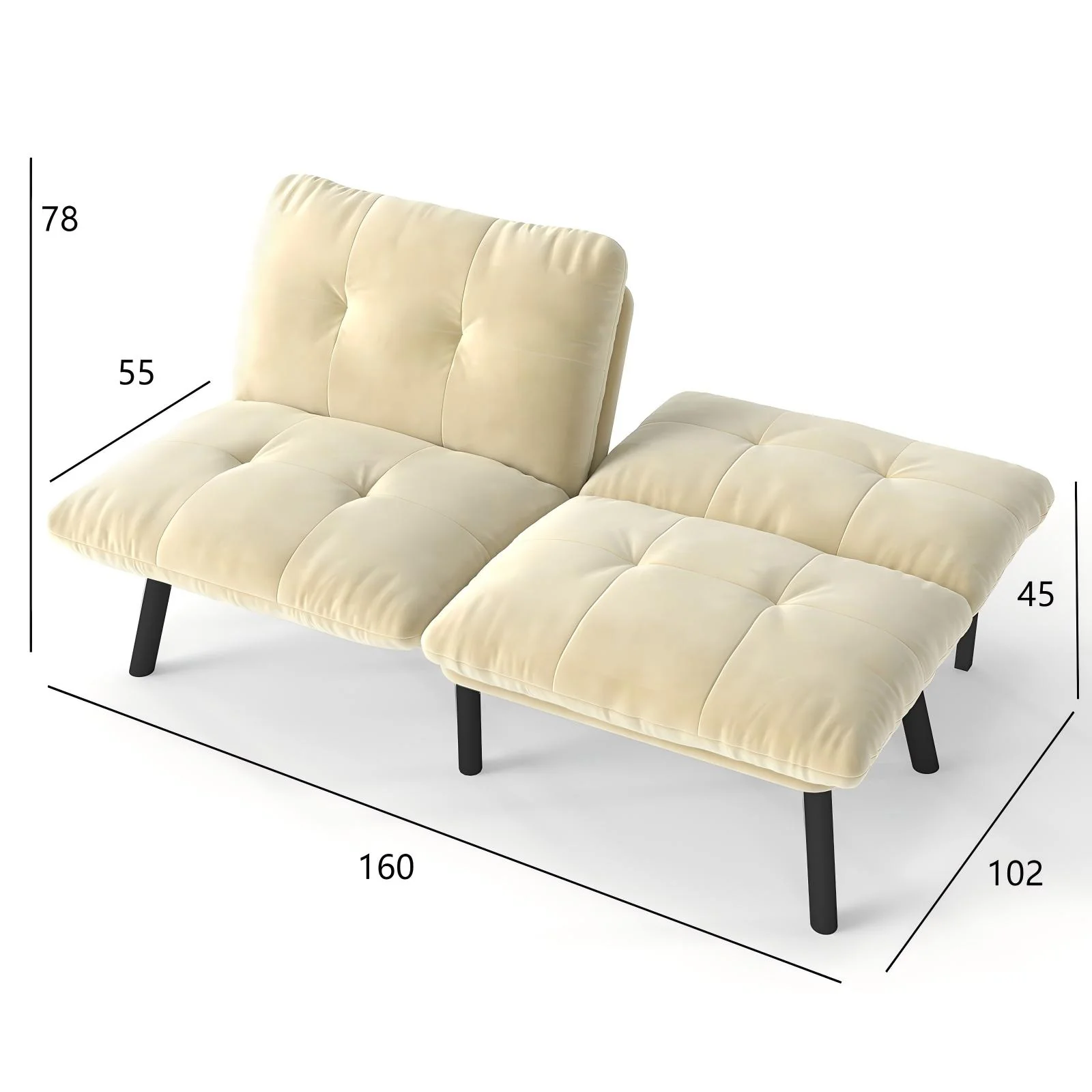 Sofa Bed 2-Seater Foldable Futon - Cream - Image 8