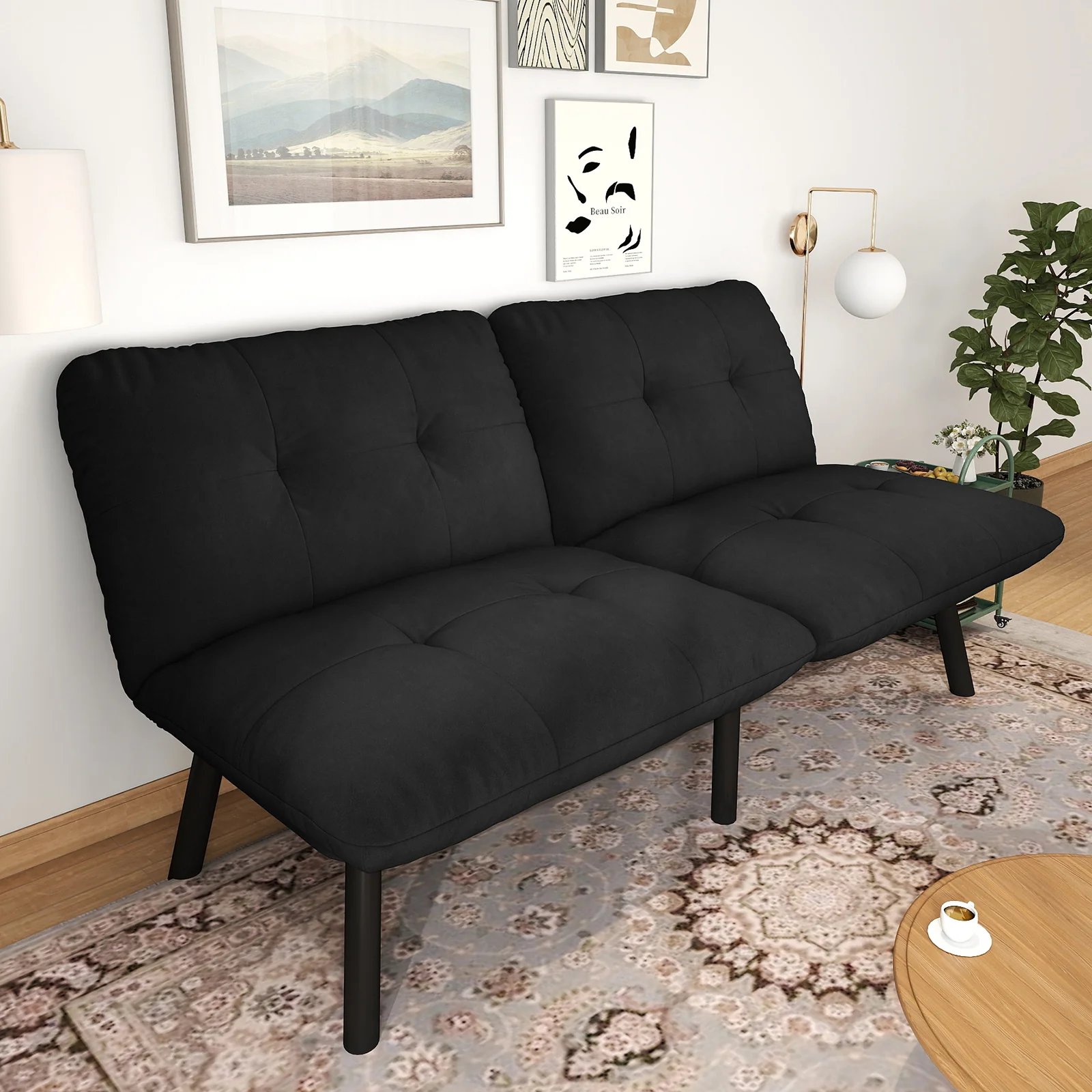 Sofa Bed Foldable 2-Seater Futon Guest Bed - Black - Image 6