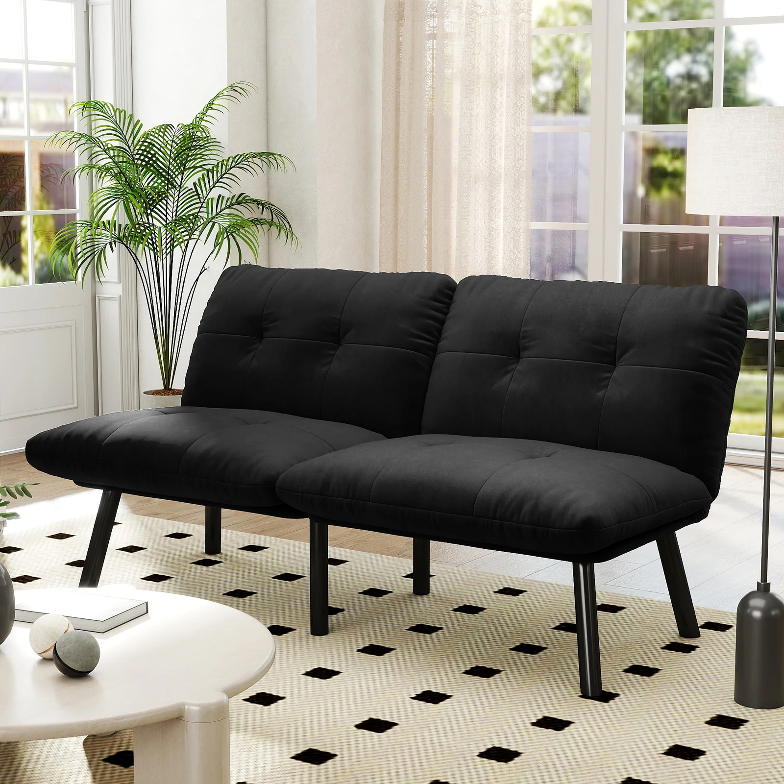 Sofa Bed Foldable 2-Seater Futon Guest Bed - Black - Image 8