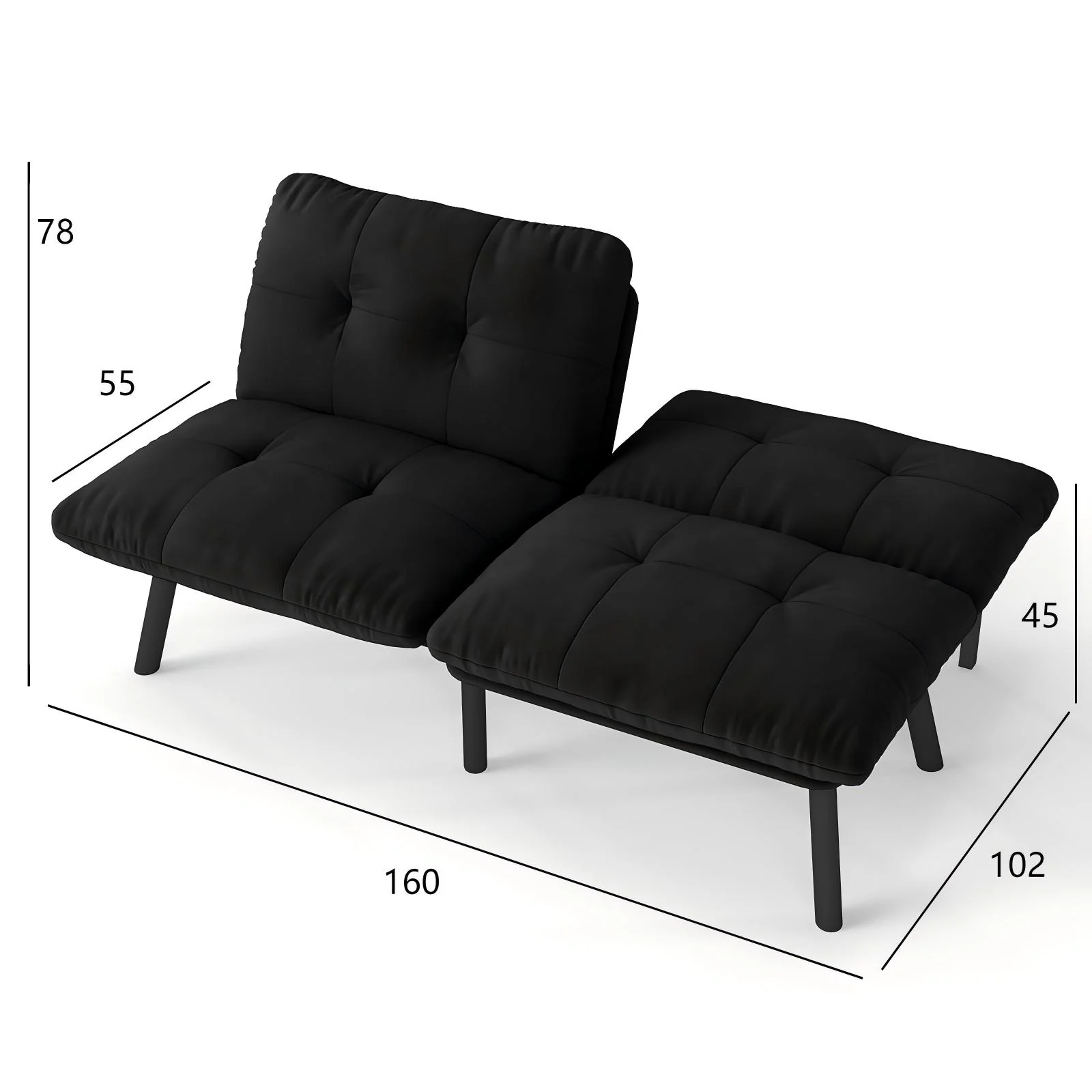 Sofa Bed Foldable 2-Seater Futon Guest Bed - Black - Image 9