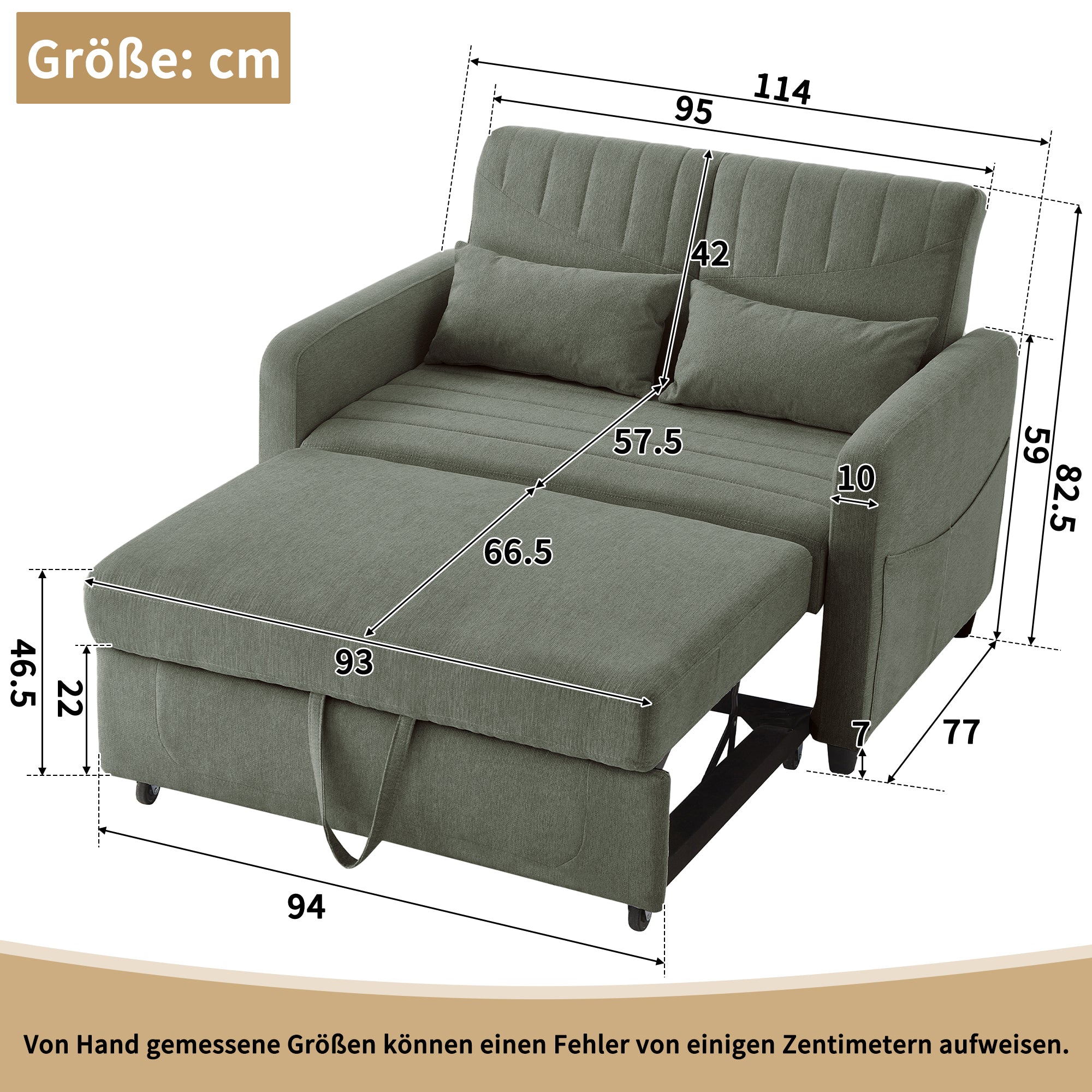 Sofa Bed Two-seater Extendable 3-Position Adjustable Backrest - Cotton-Linen Fabric - Image 6