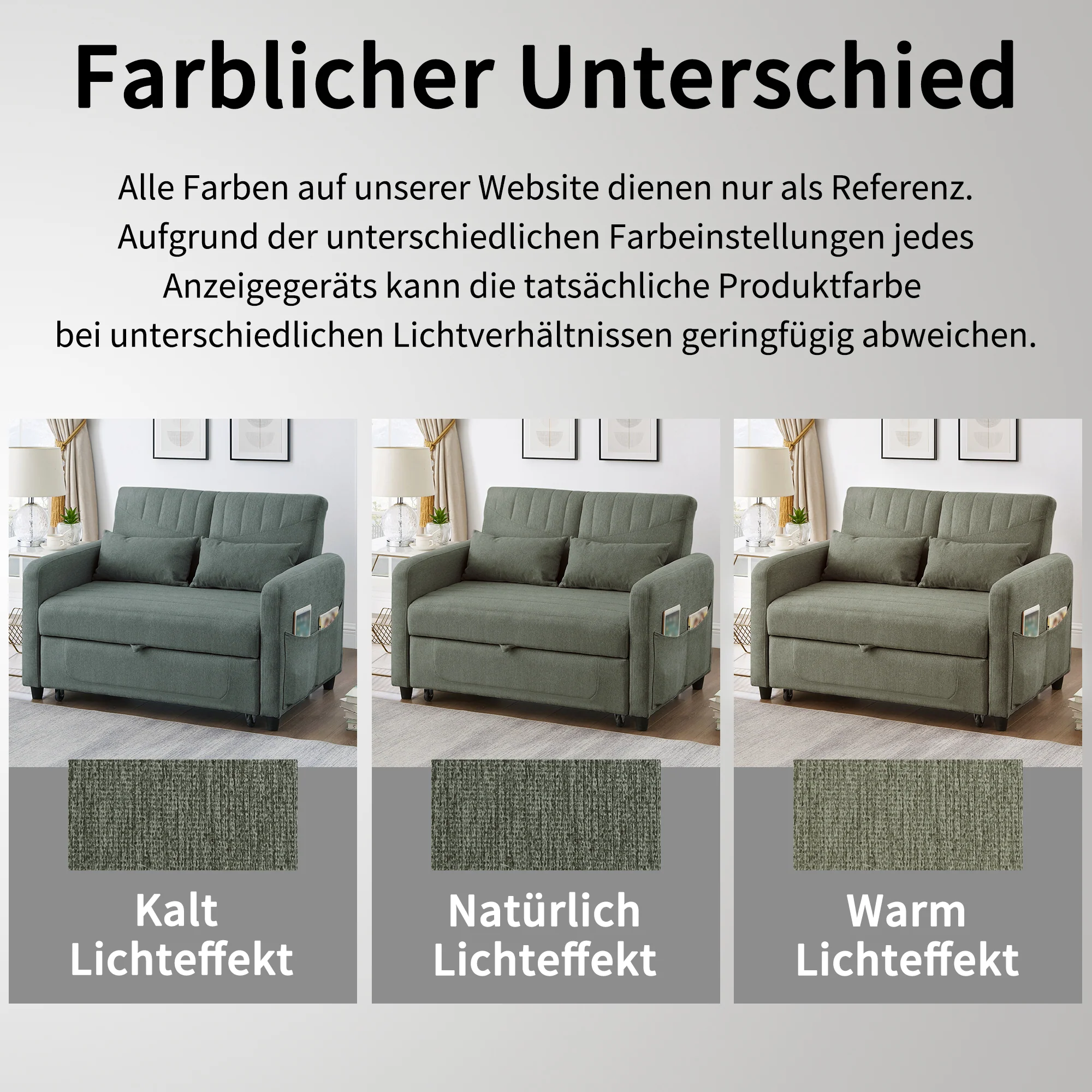 Sofa Bed Two-seater Extendable 3-Position Adjustable Backrest - Cotton-Linen Fabric - Image 8