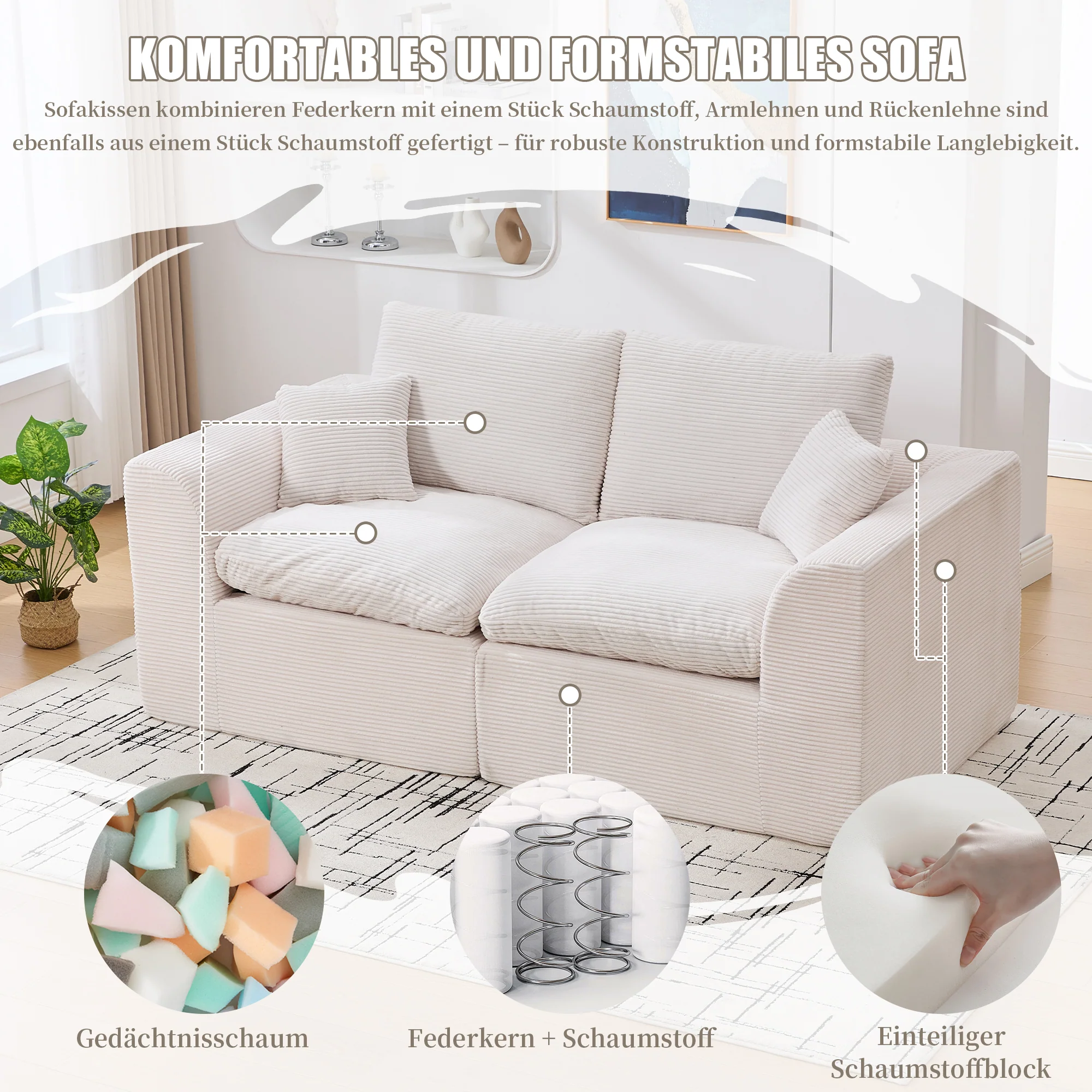 Sofa Two-Seater Modern Minimalist Nordic Style - Fabric - Image 2