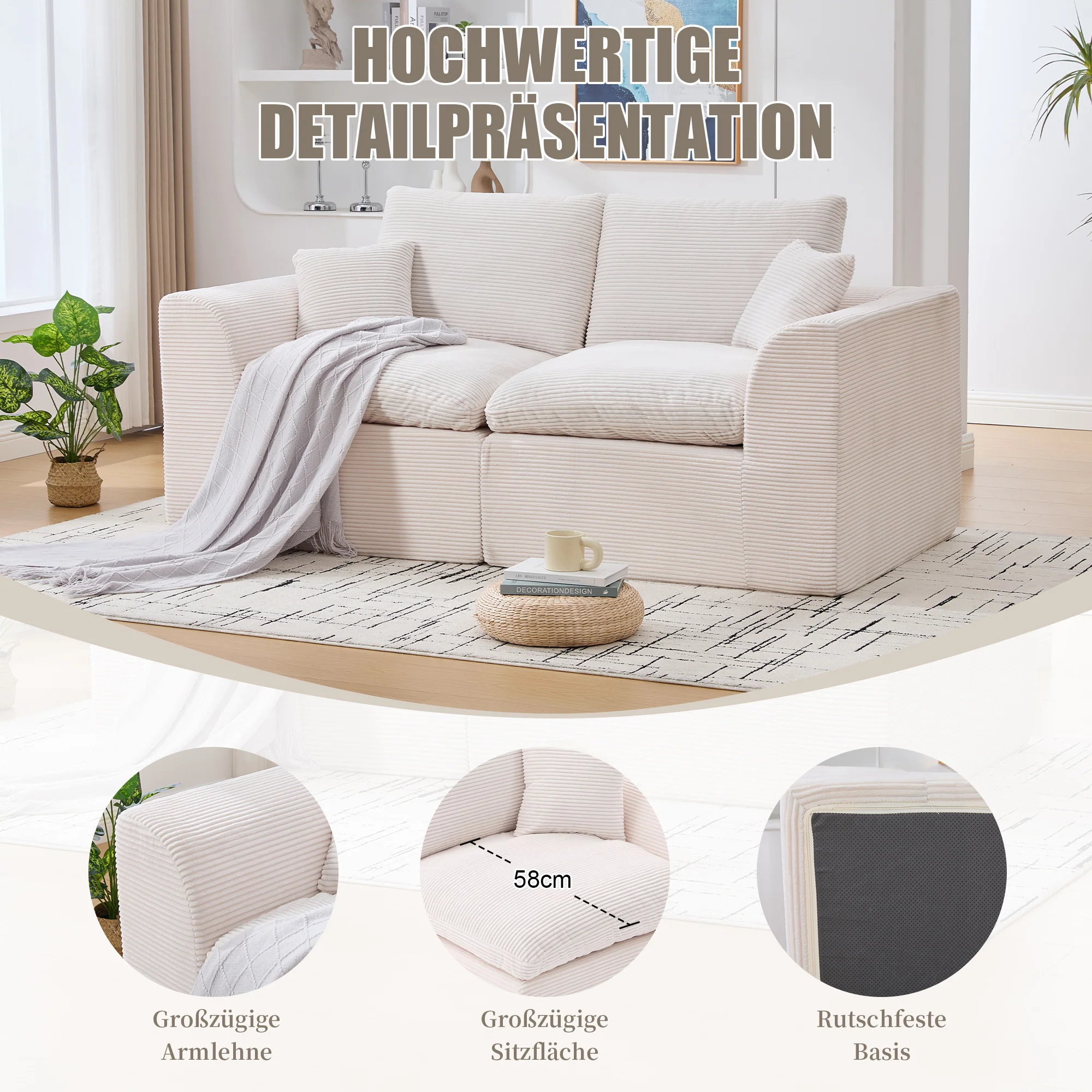 Sofa Two-Seater Modern Minimalist Nordic Style - Fabric - Image 3