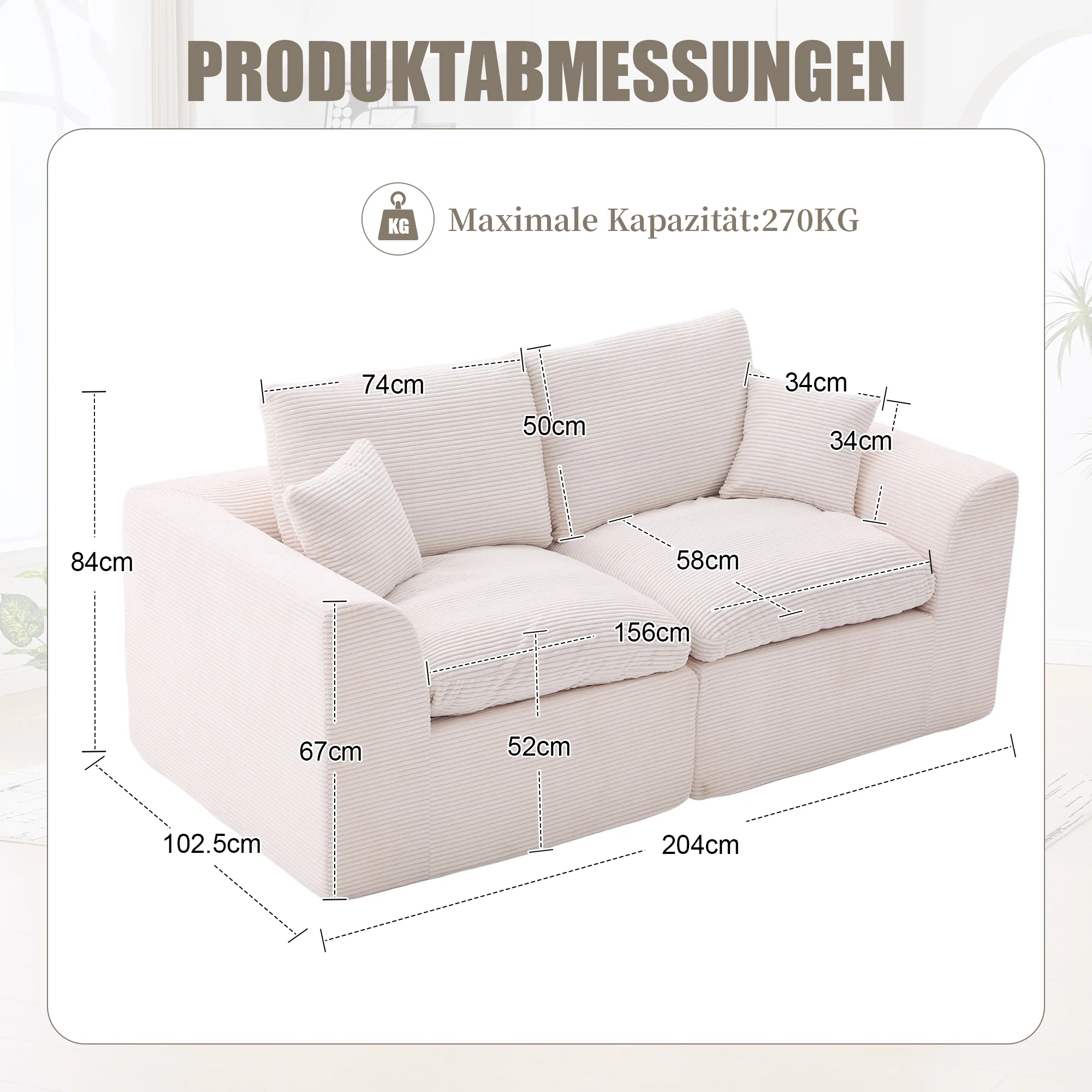 Sofa Two-Seater Modern Minimalist Nordic Style - Fabric - Image 7