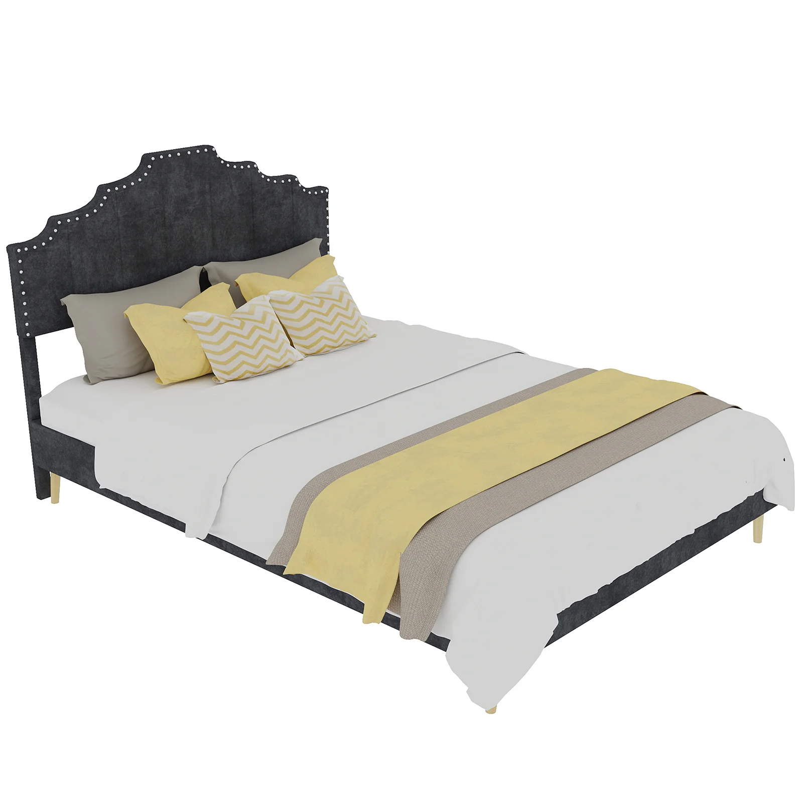 Soft Bed 140x200cm Modern Minimalist Comfortable Headboard Low Box Frame Gray - Image 2