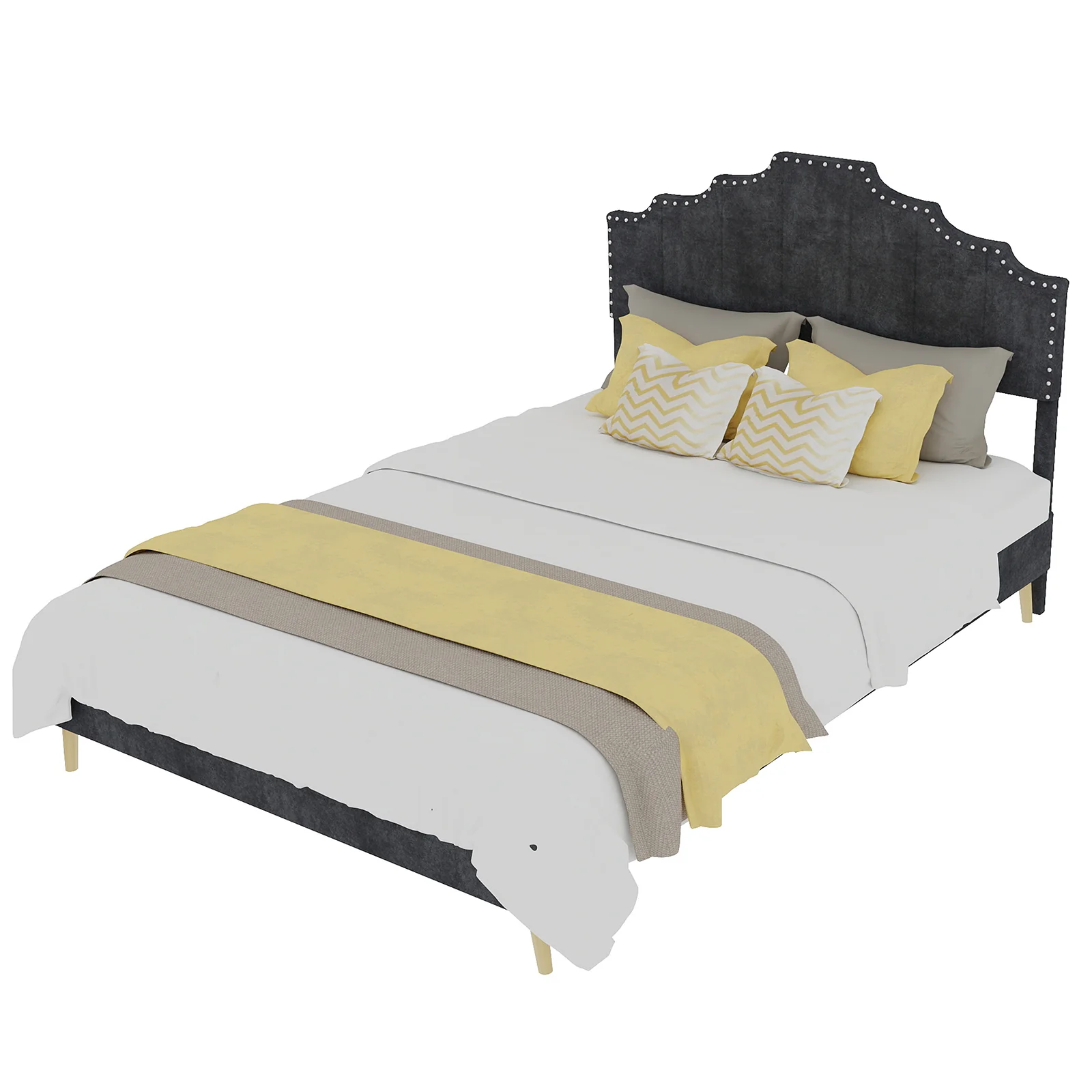 Soft Bed 140x200cm Modern Minimalist Comfortable Headboard Low Box Frame Gray - Image 3