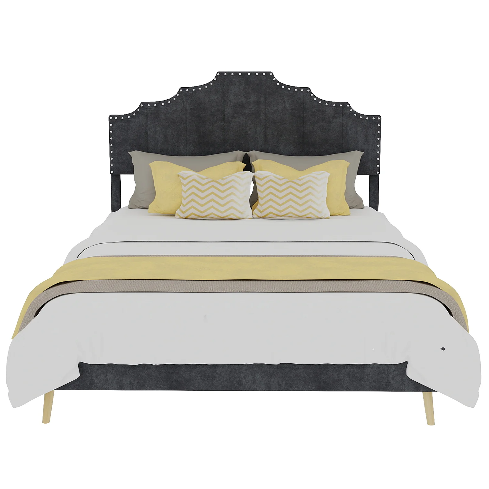Soft Bed 140x200cm Modern Minimalist Comfortable Headboard Low Box Frame Gray - Image 6