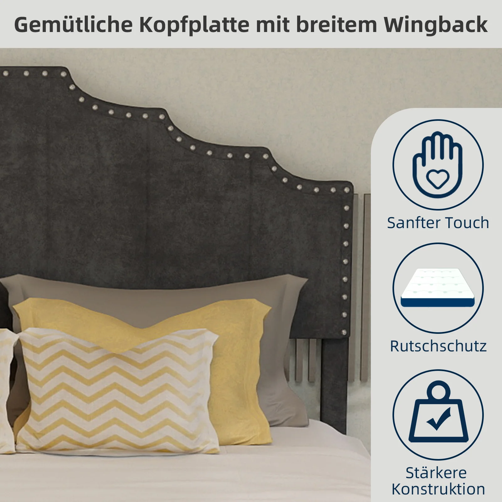 Soft Bed 140x200cm Modern Minimalist Comfortable Headboard Low Box Frame Gray - Image 9