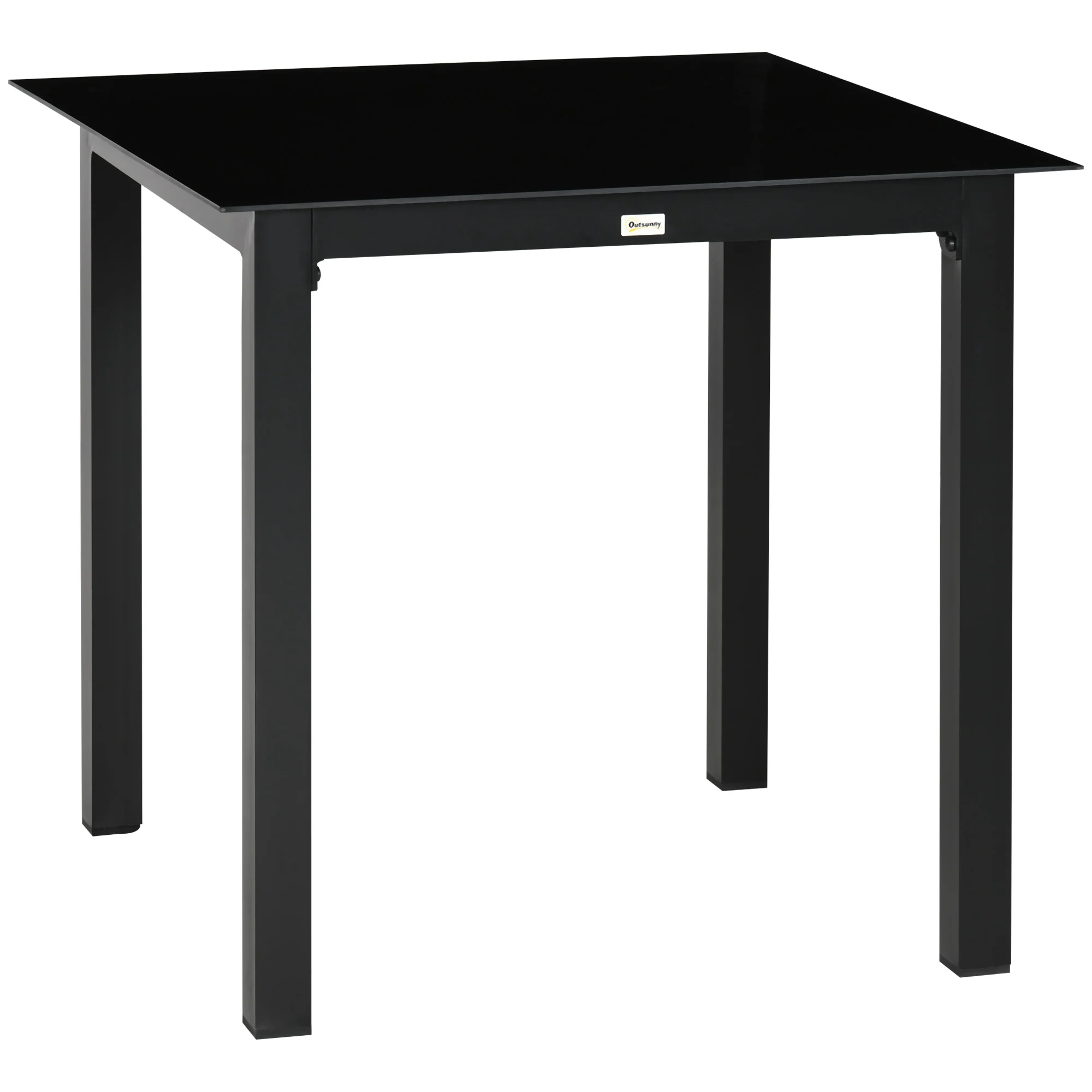 Square Garden Table 80x80cm, 4-Person Tempered Glass Top, Black Aluminum