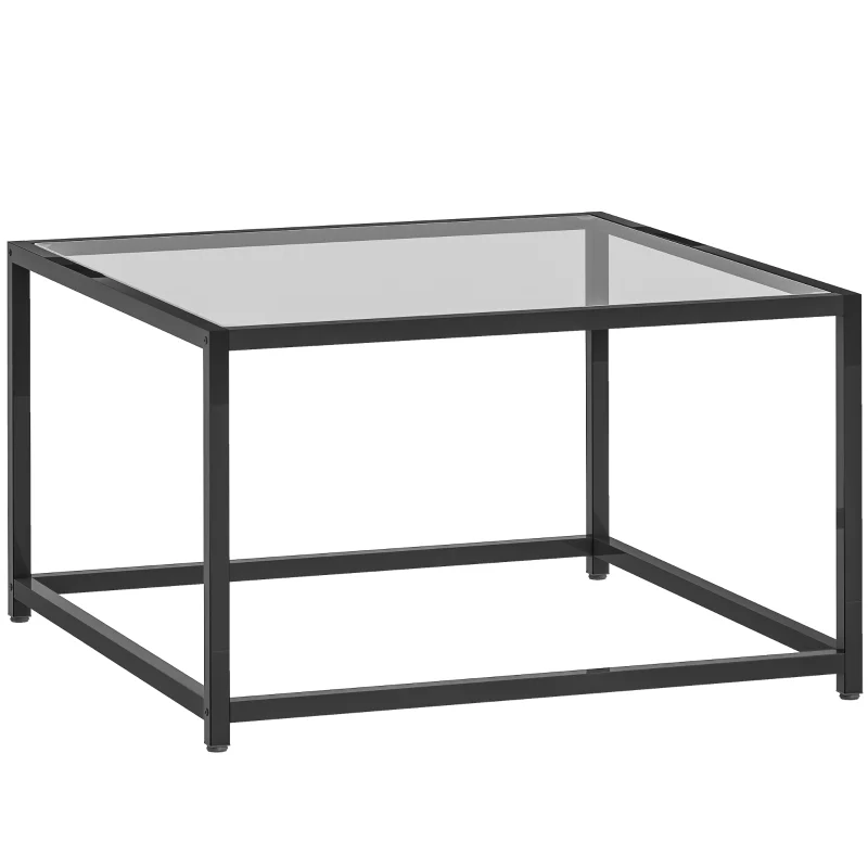 Square Side Table Tempered Glass Top Steel Legs - Black - Image 2