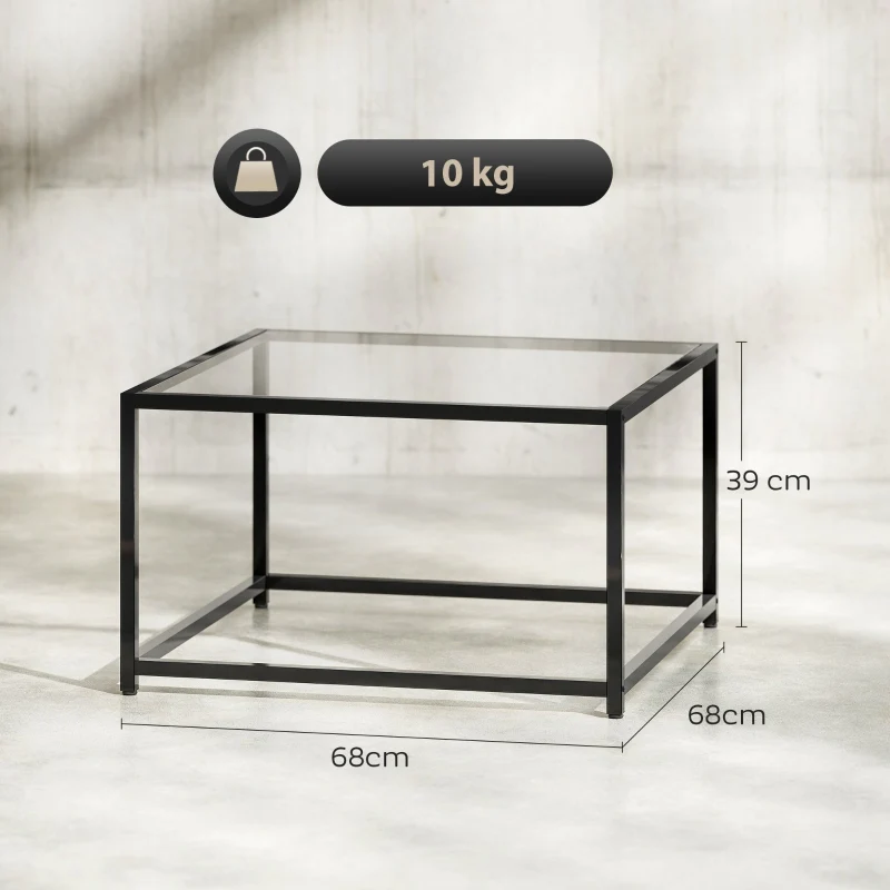 Square Side Table Tempered Glass Top Steel Legs - Black - Image 3