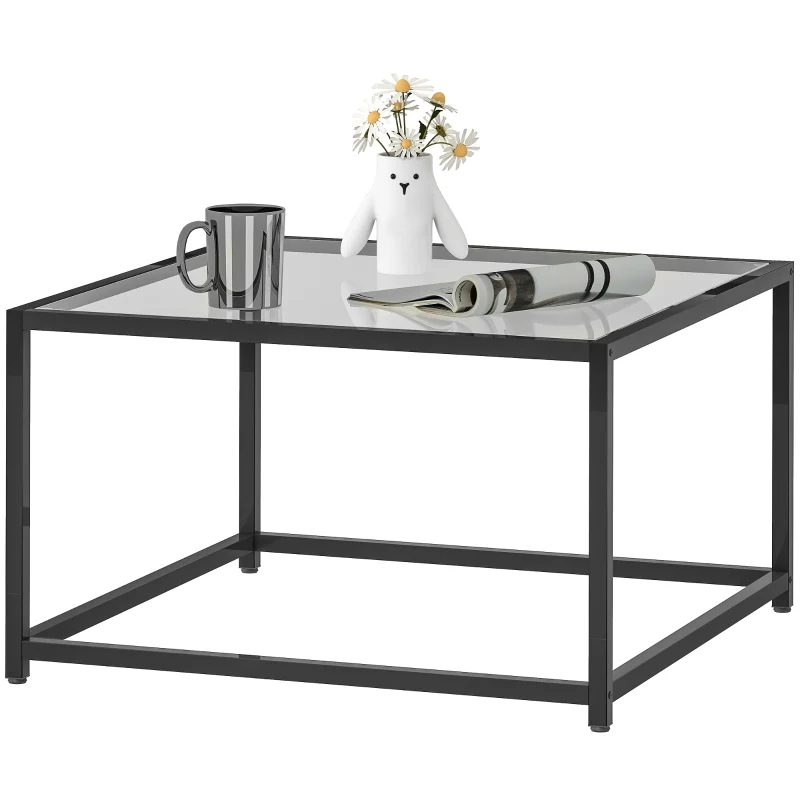 Square Side Table Tempered Glass Top Steel Legs - Black - Image 8