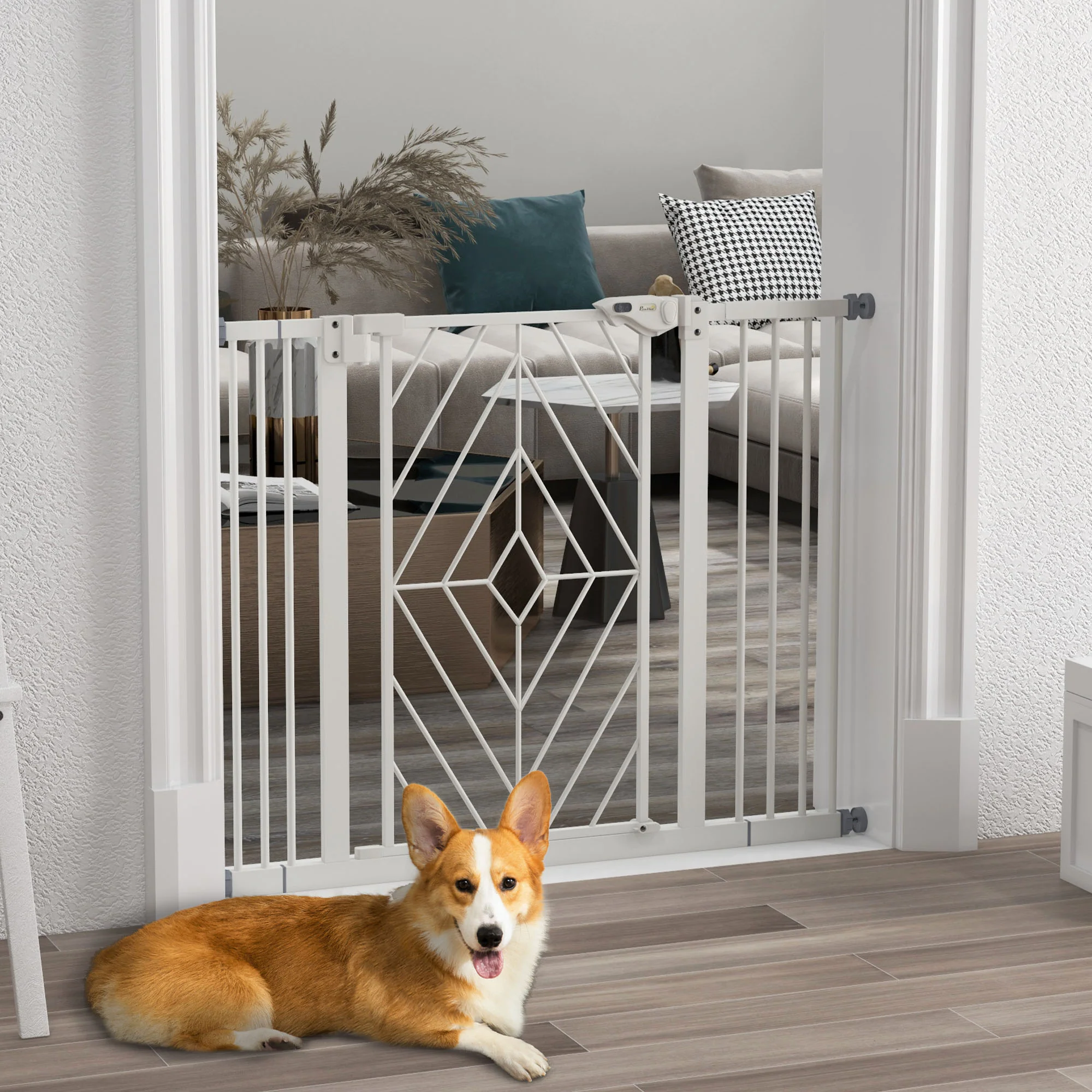 Stair Gate, Automatic Drill-Free Door Barrier, White