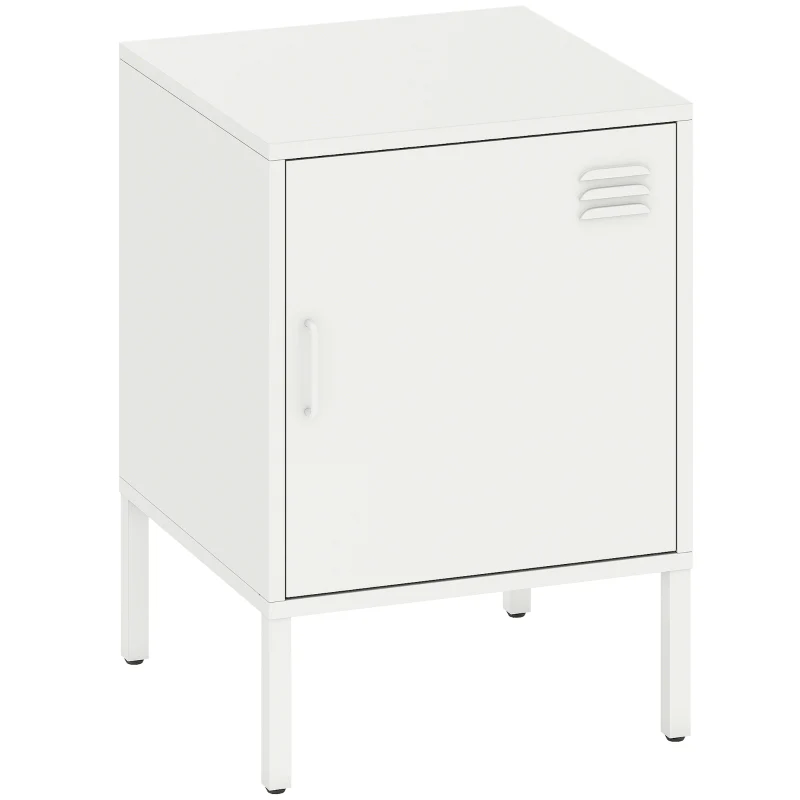 Steel Bedside Table Adjustable Shelf - White