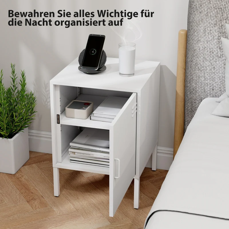 Steel Bedside Table Adjustable Shelf - White - Image 4
