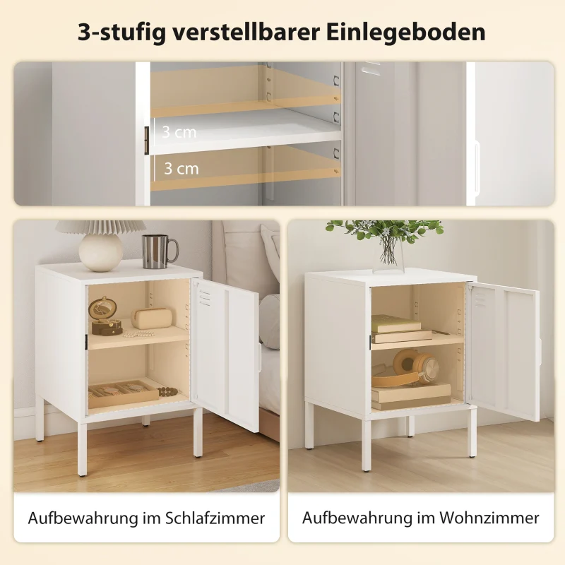 Steel Bedside Table Adjustable Shelf - White - Image 5