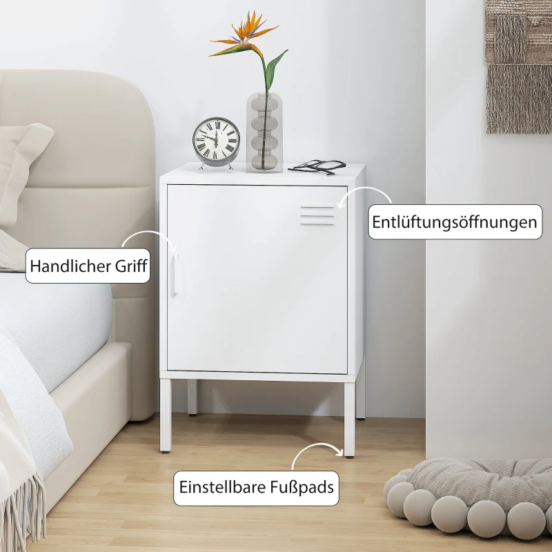 Steel Bedside Table Adjustable Shelf - White - Image 6