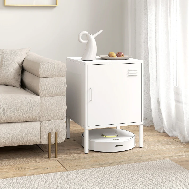 Steel Bedside Table Adjustable Shelf - White - Image 8