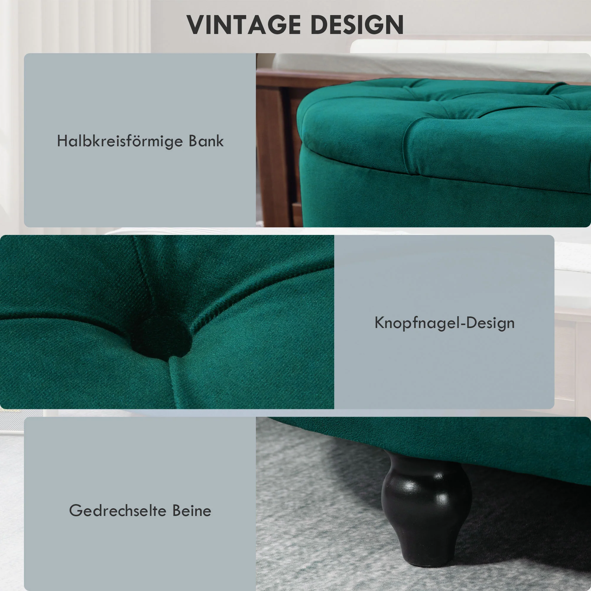 Storage Bench, Open Lid Upholstered, Dark Green Velvet - Image 6