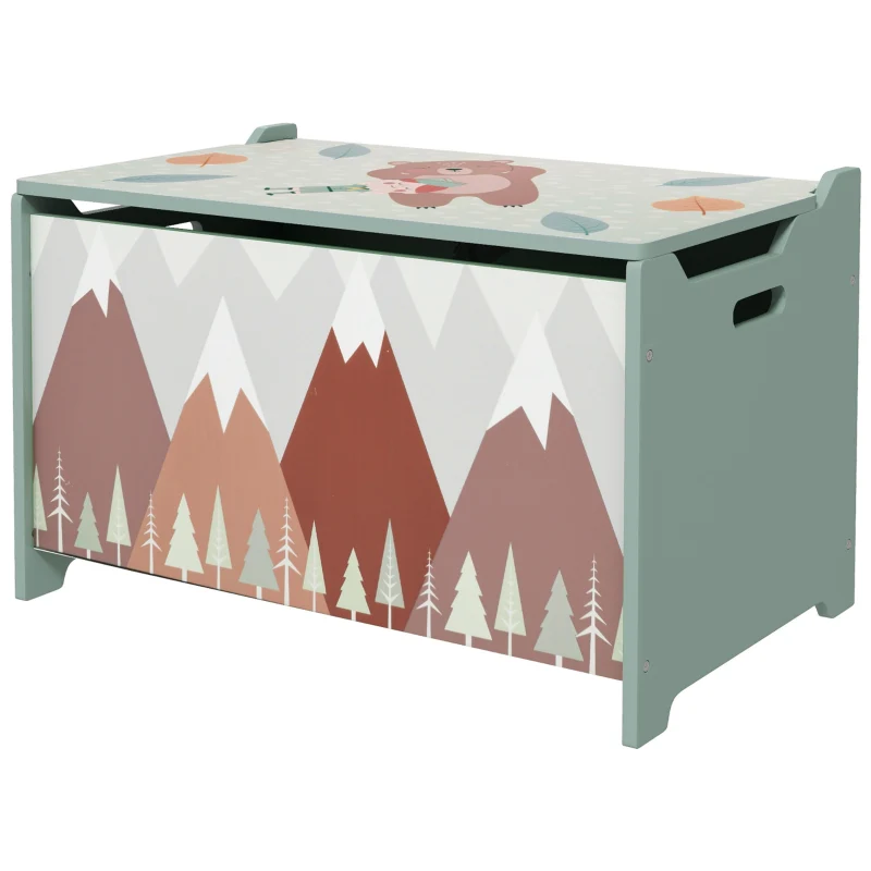 Storage Box Toy Chest, Hinged Lid Cute Design, Green