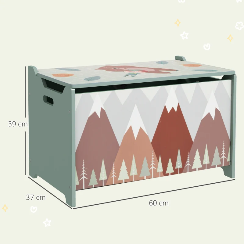 Storage Box Toy Chest, Hinged Lid Cute Design, Green - Image 3