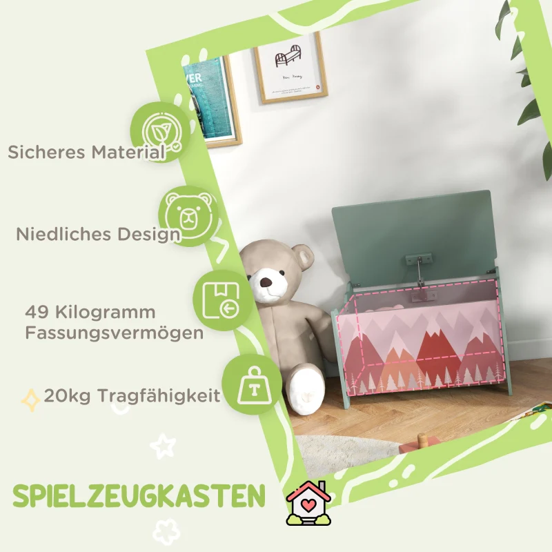 Storage Box Toy Chest, Hinged Lid Cute Design, Green - Image 4
