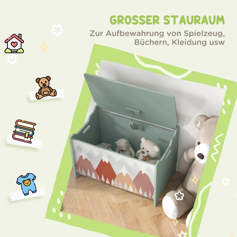 Storage Box Toy Chest, Hinged Lid Cute Design, Green - Image 6