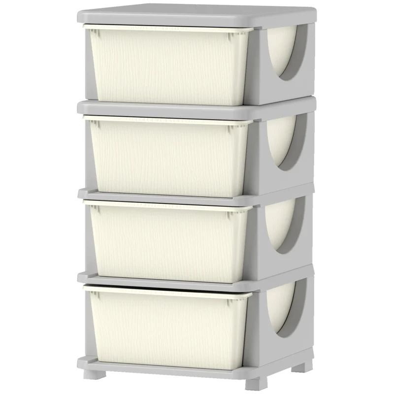 Storage Boxes 4 Large Drawers Rounded Edges 37x37x76cm - Plastic Cream White